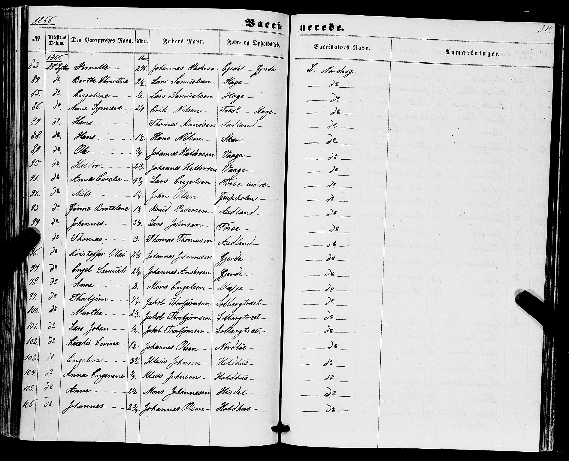 Os sokneprestembete, SAB/A-99929: Parish register (official) no. A 17, 1860-1873, p. 319