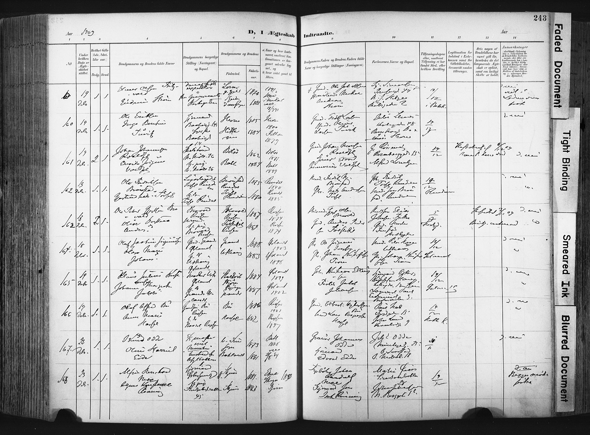 Ministerialprotokoller, klokkerbøker og fødselsregistre - Sør-Trøndelag, SAT/A-1456/604/L0201: Parish register (official) no. 604A21, 1901-1911, p. 243