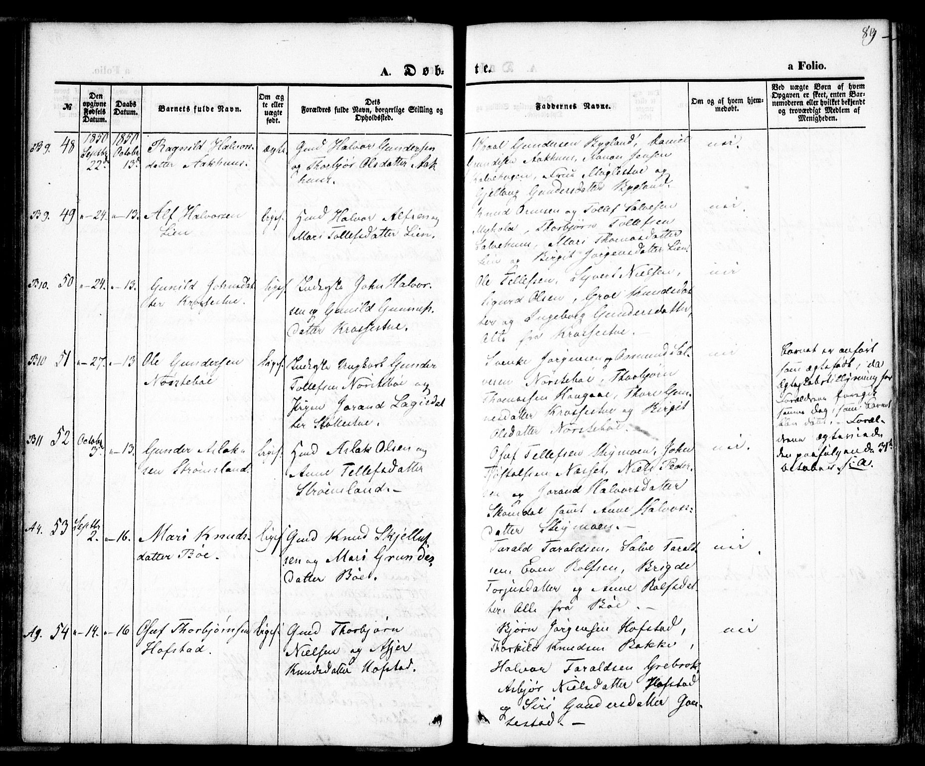 Bygland sokneprestkontor, AV/SAK-1111-0006/F/Fa/Fab/L0004: Parish register (official) no. A 4, 1842-1858, p. 89