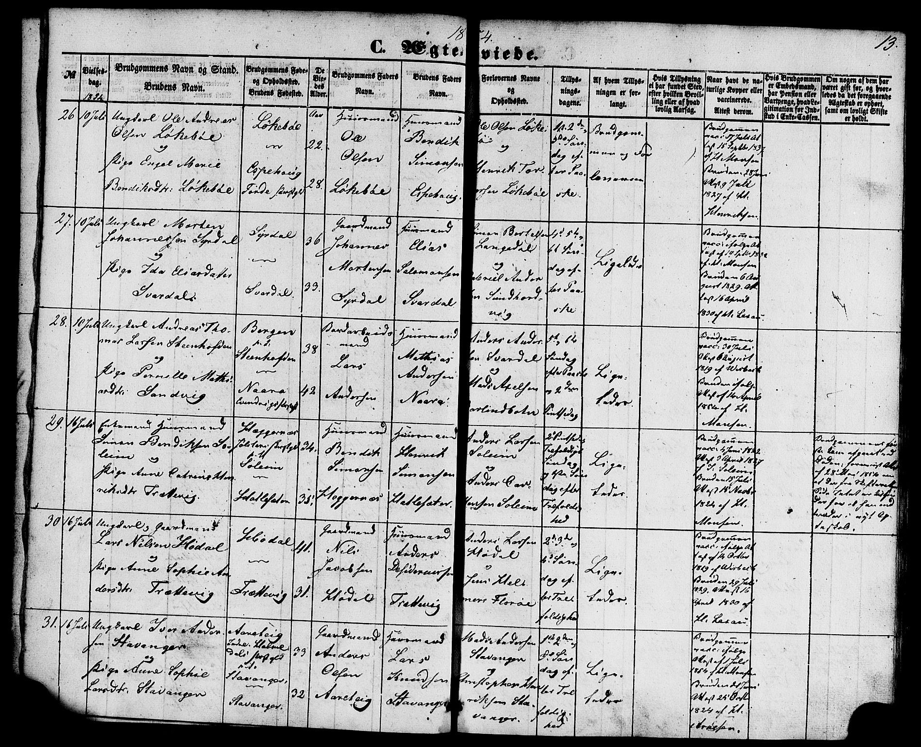 Kinn sokneprestembete, AV/SAB-A-80801/H/Haa/Haaa/L0010: Parish register (official) no. A 10, 1852-1869, p. 13