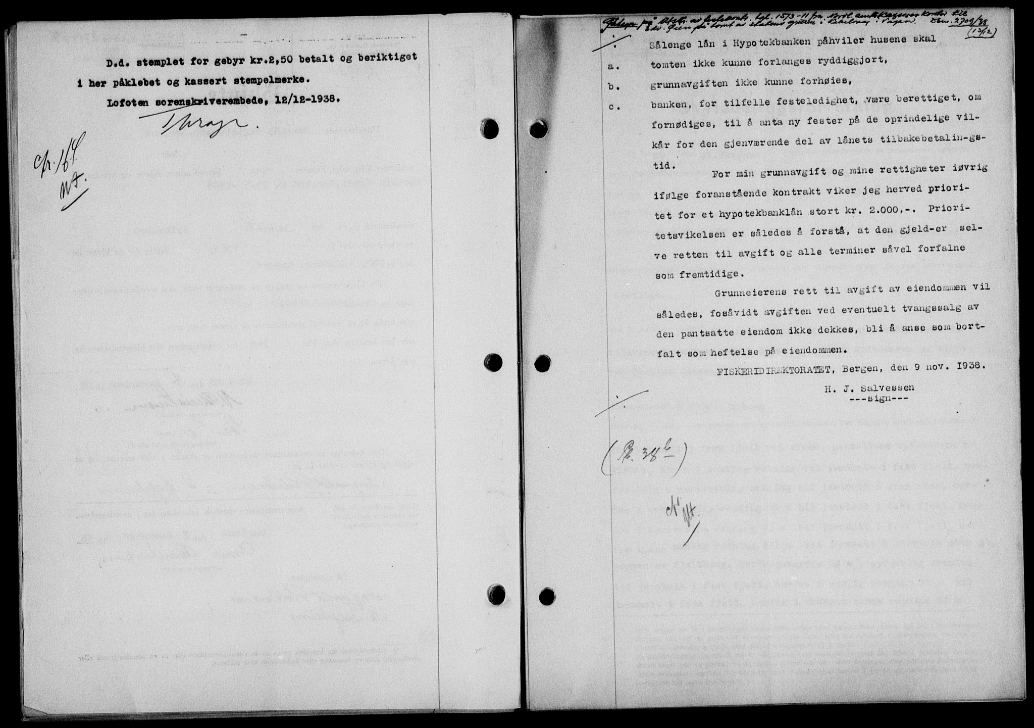 Lofoten sorenskriveri, SAT/A-0017/1/2/2C/L0005a: Mortgage book no. 5a, 1939-1939, Diary no: : 2709/1938