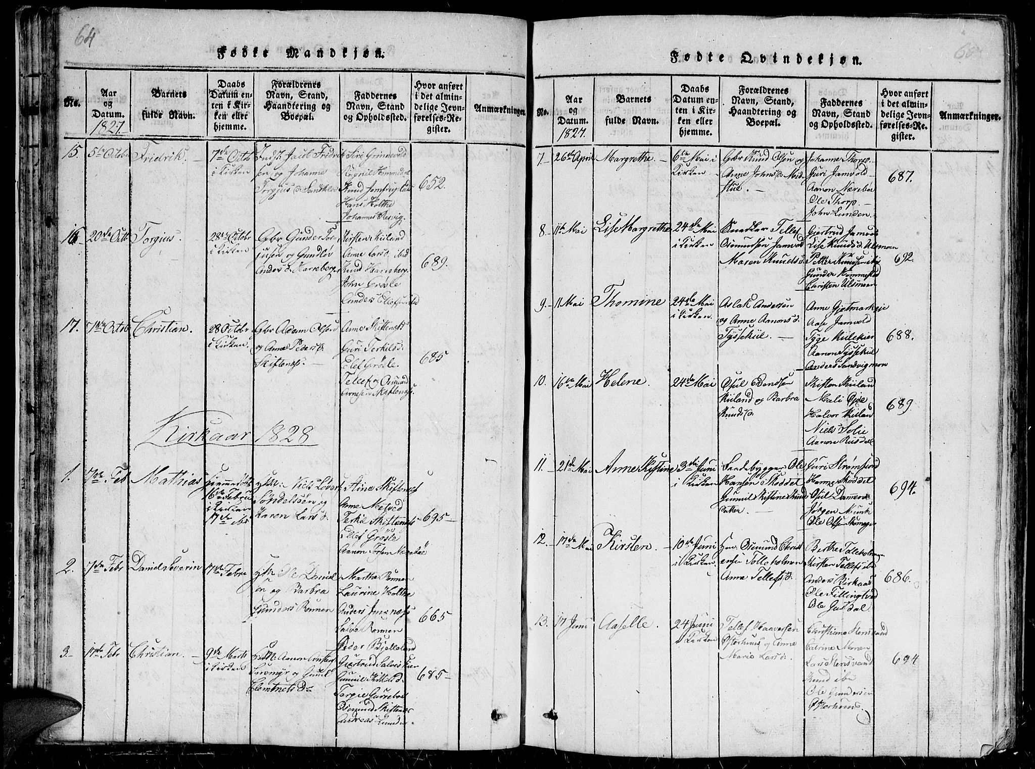 Hommedal sokneprestkontor, SAK/1111-0023/F/Fb/Fbb/L0003: Parish register (copy) no. B 3 /1, 1816-1850, p. 64-65