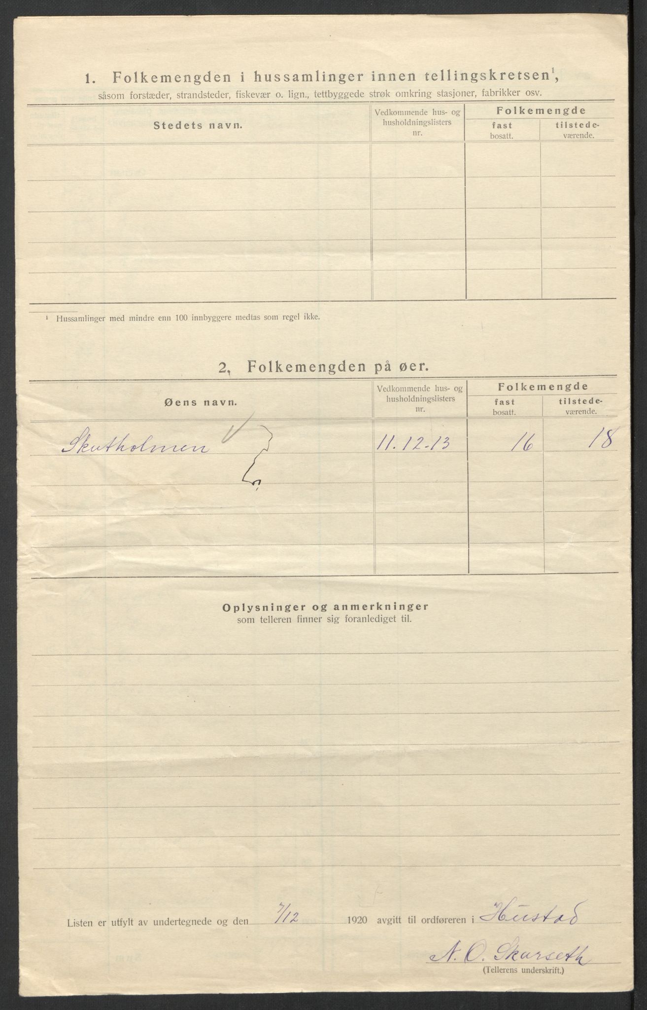 SAT, 1920 census for Hustad, 1920, p. 23