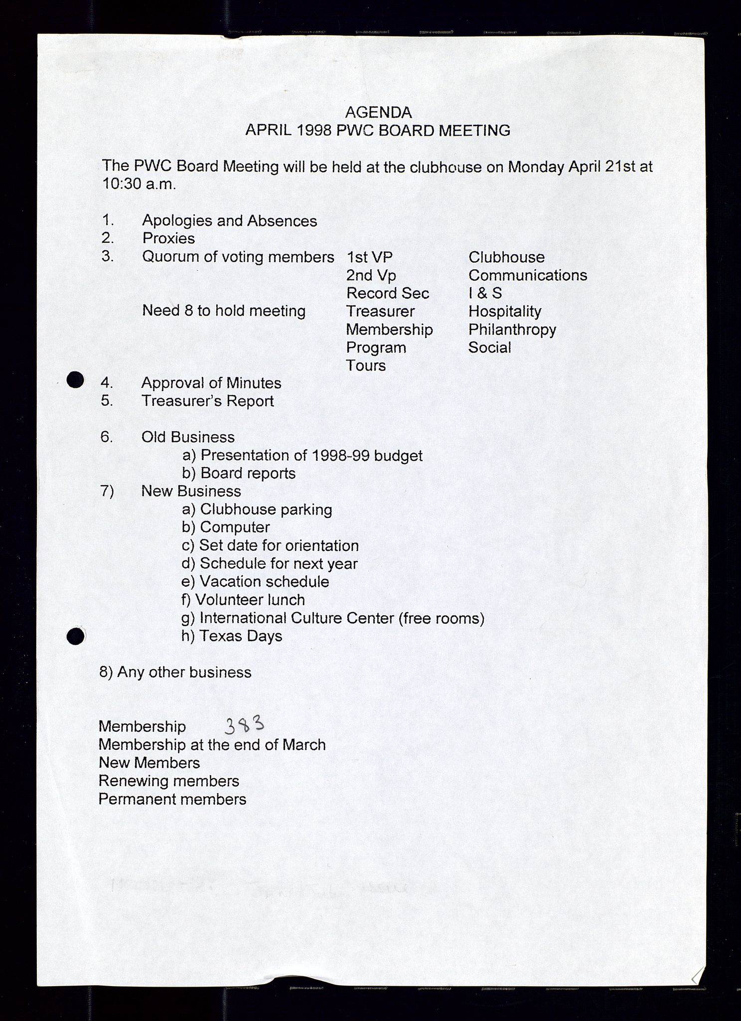 PA 1547 - Petroleum Wives Club, AV/SAST-A-101974/A/Aa/L0003: Board and General Meeting, 1994-1998