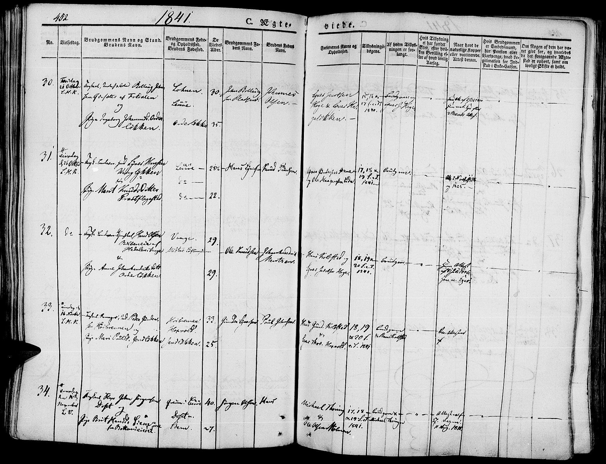 Lesja prestekontor, AV/SAH-PREST-068/H/Ha/Haa/L0005: Parish register (official) no. 5, 1830-1842, p. 452