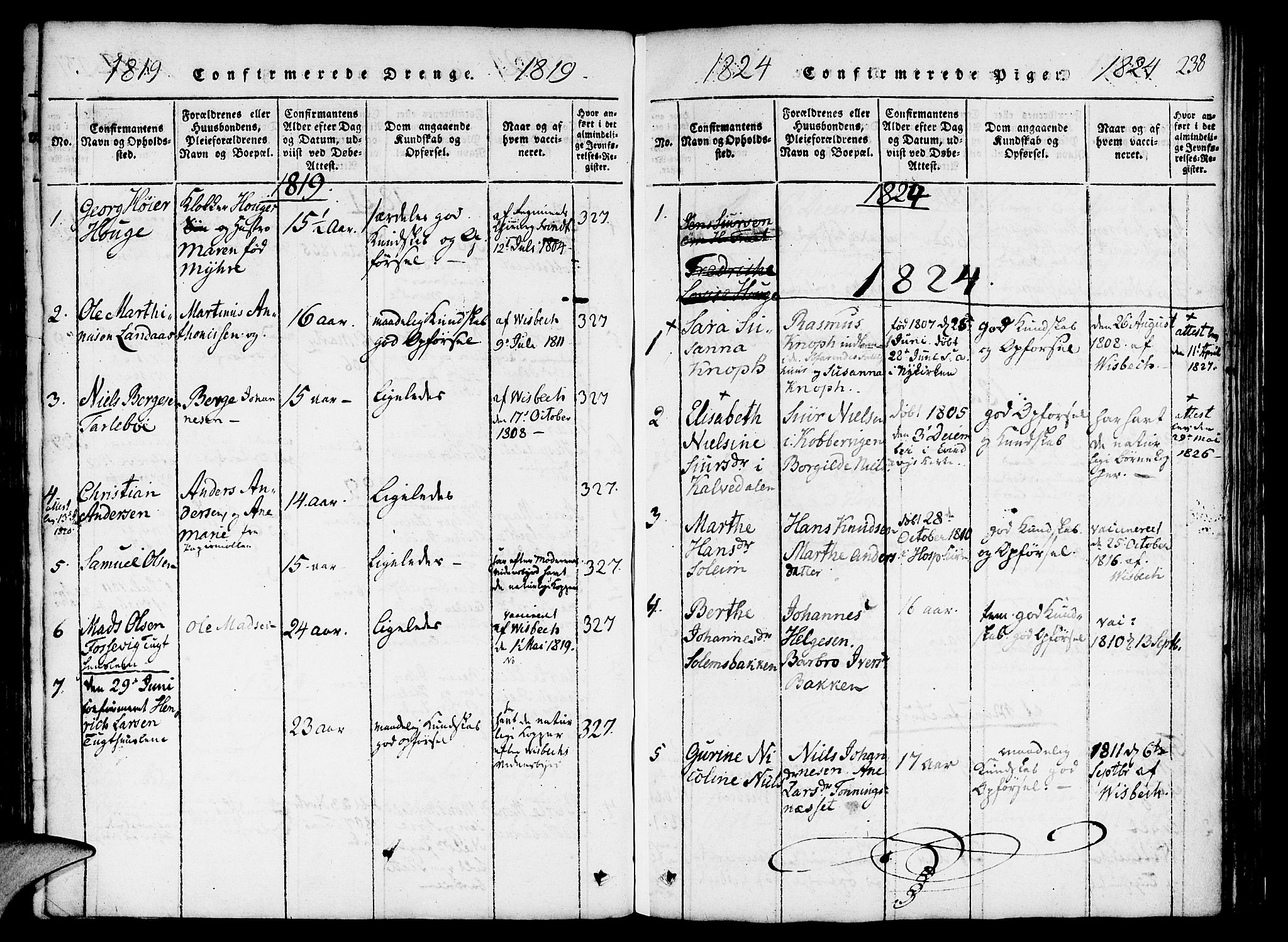 St. Jørgens hospital og Årstad sokneprestembete, AV/SAB-A-99934: Parish register (official) no. A 3, 1815-1843, p. 238