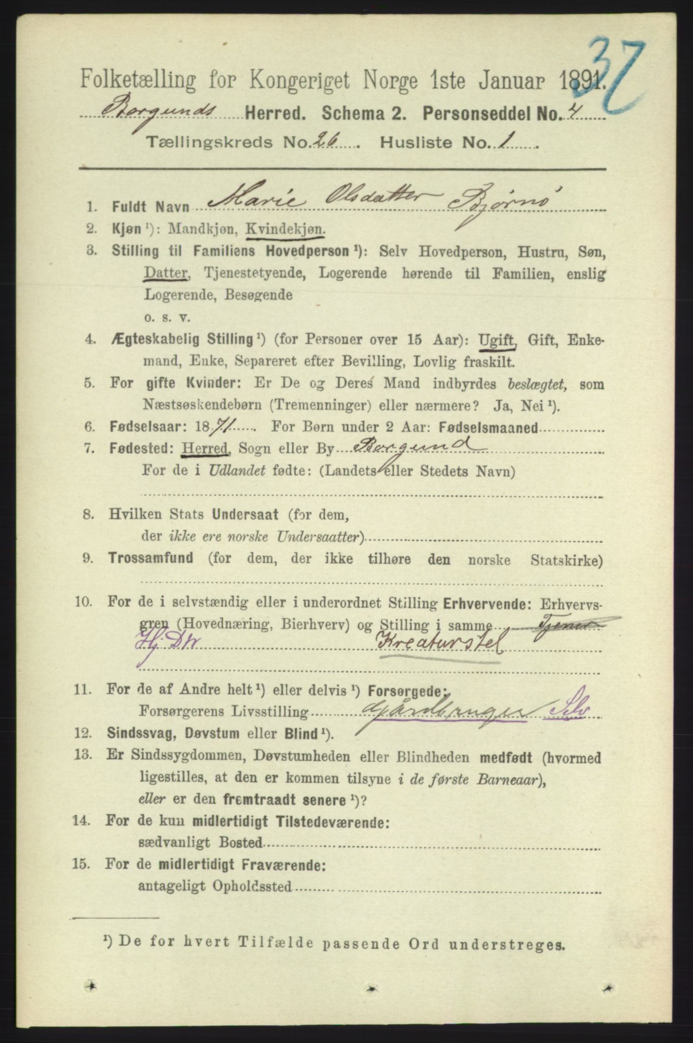 RA, 1891 census for 1531 Borgund, 1891, p. 7596