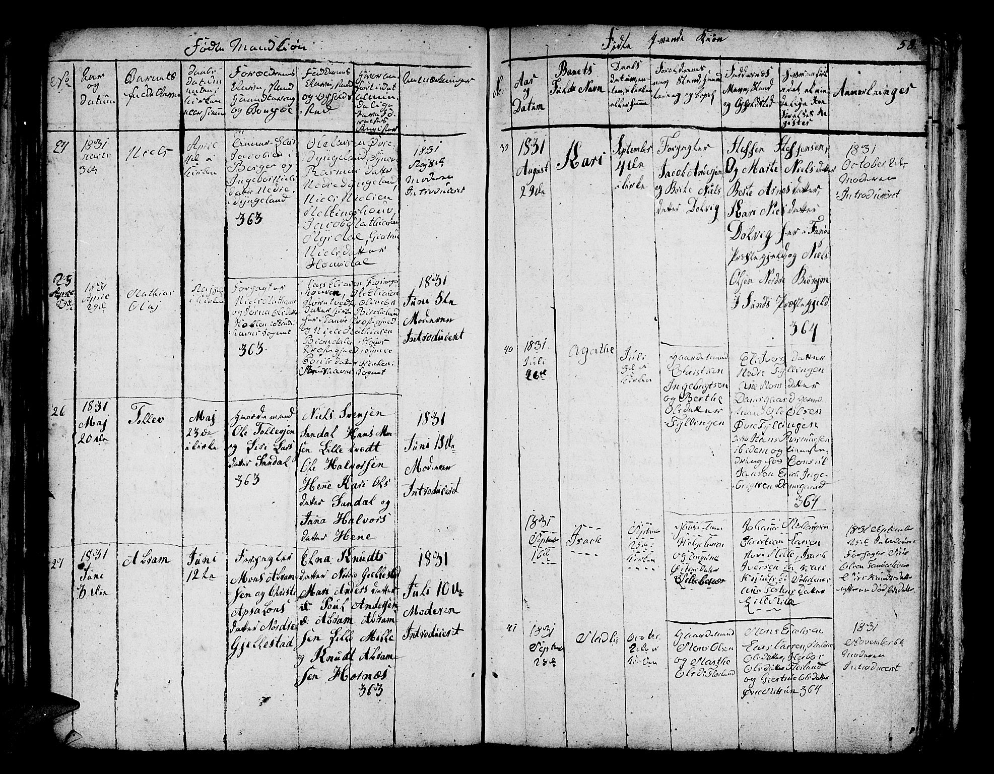 Fana Sokneprestembete, AV/SAB-A-75101/H/Hab/Habc/L0001: Parish register (copy) no. C 1, 1824-1837, p. 58