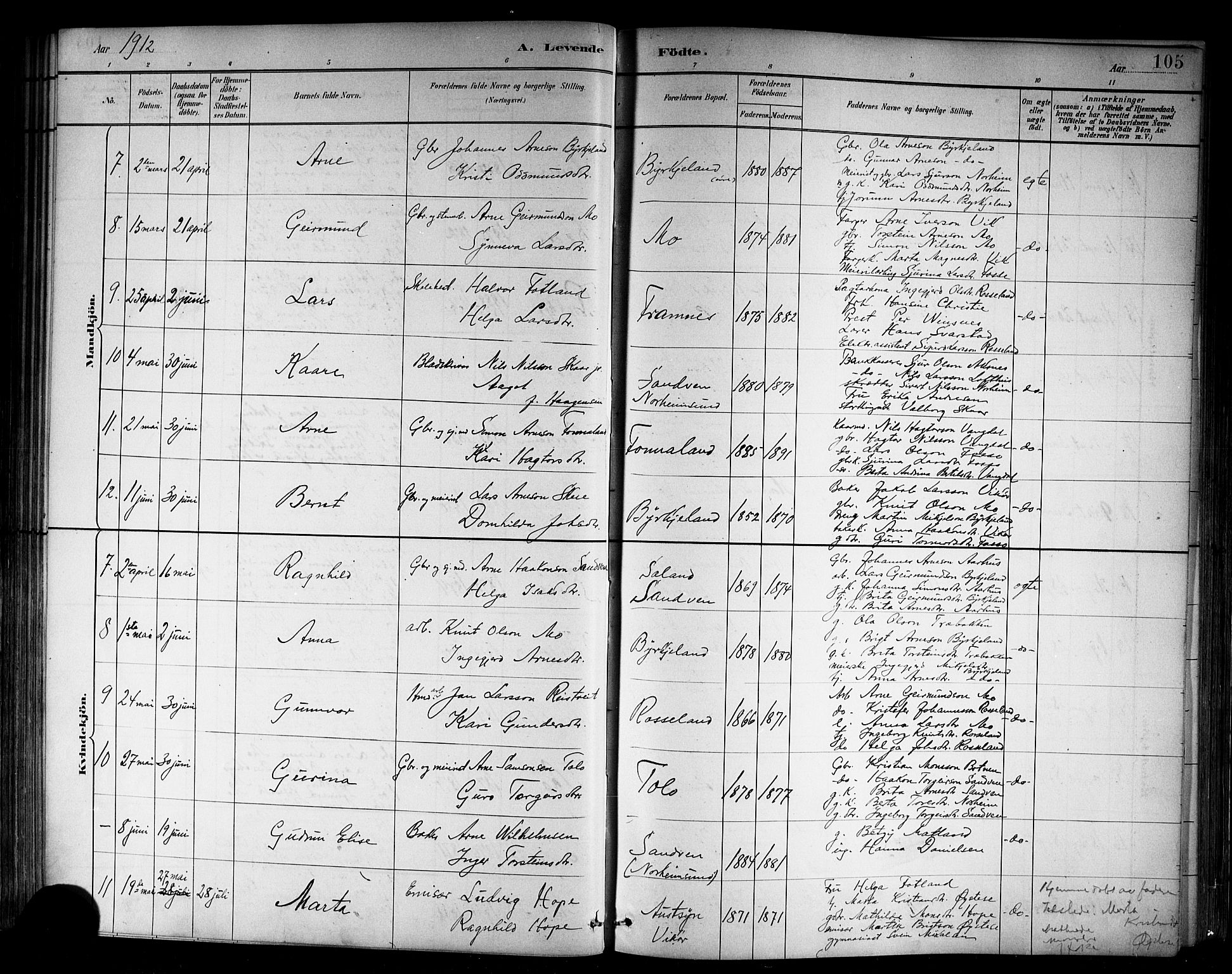 Kvam sokneprestembete, SAB/A-76201/H/Hab: Parish register (copy) no. B 3, 1884-1916, p. 105