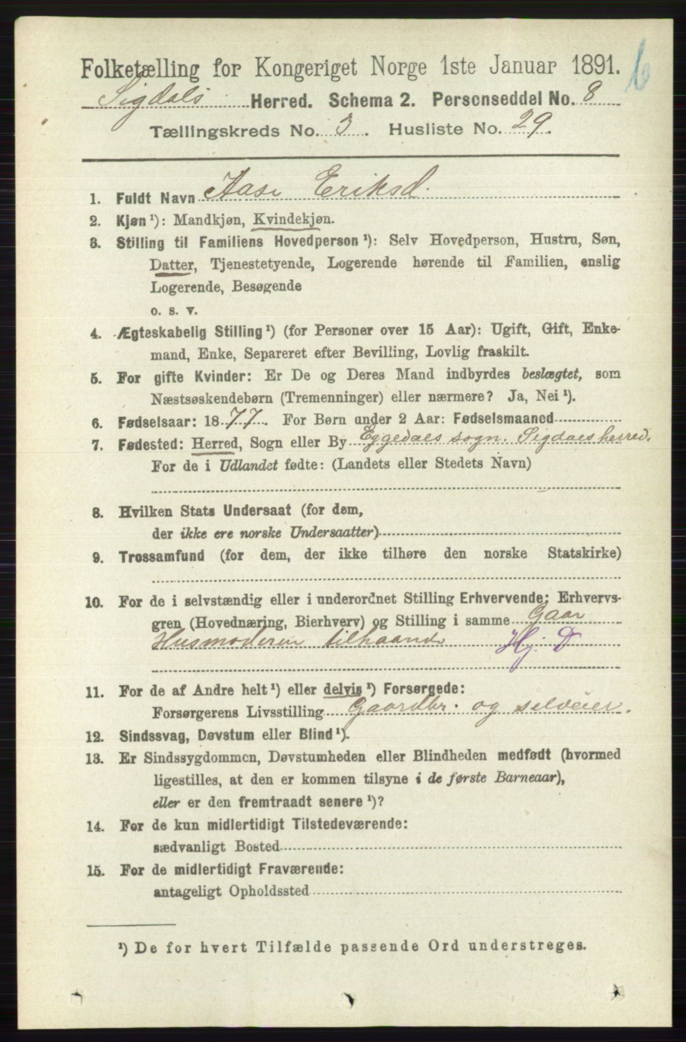 RA, 1891 census for 0621 Sigdal, 1891, p. 4480