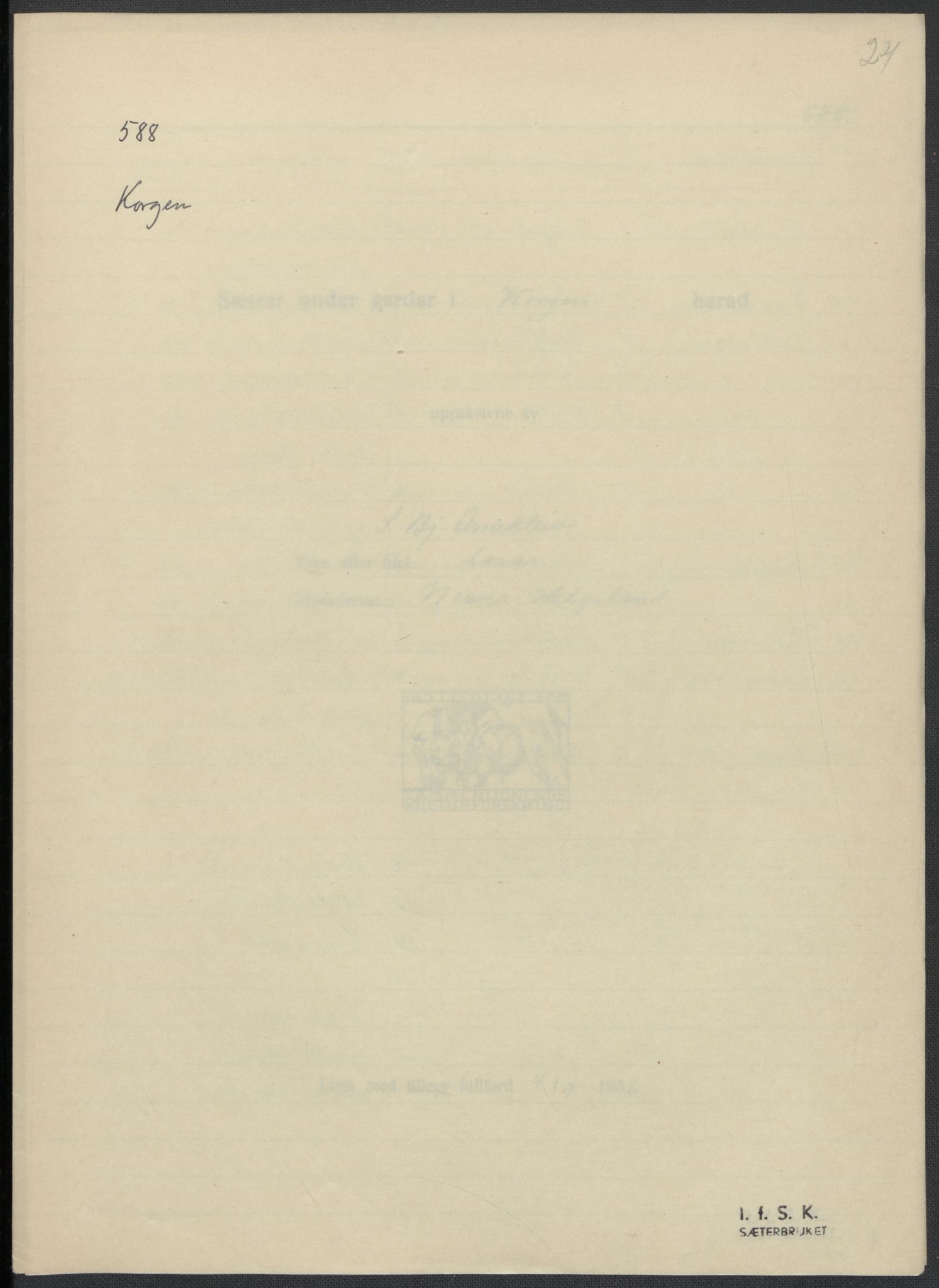 Instituttet for sammenlignende kulturforskning, AV/RA-PA-0424/F/Fc/L0016/0002: Eske B16: / Nordland (perm XLVII), 1932-1936, p. 24