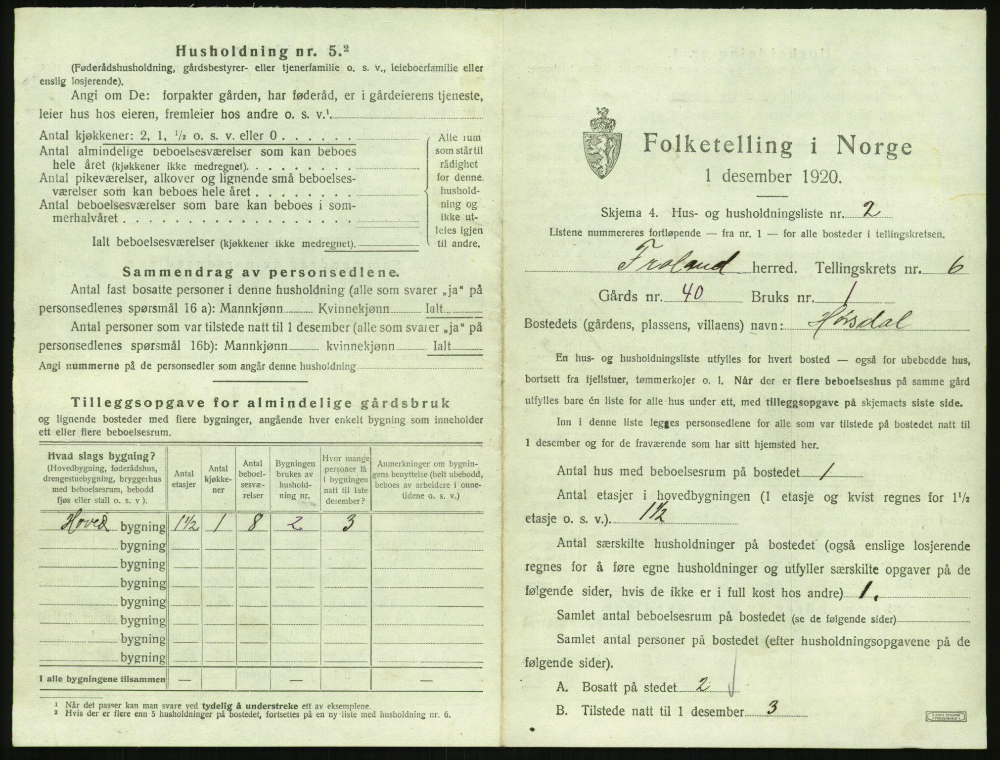 SAK, 1920 census for Froland, 1920, p. 599