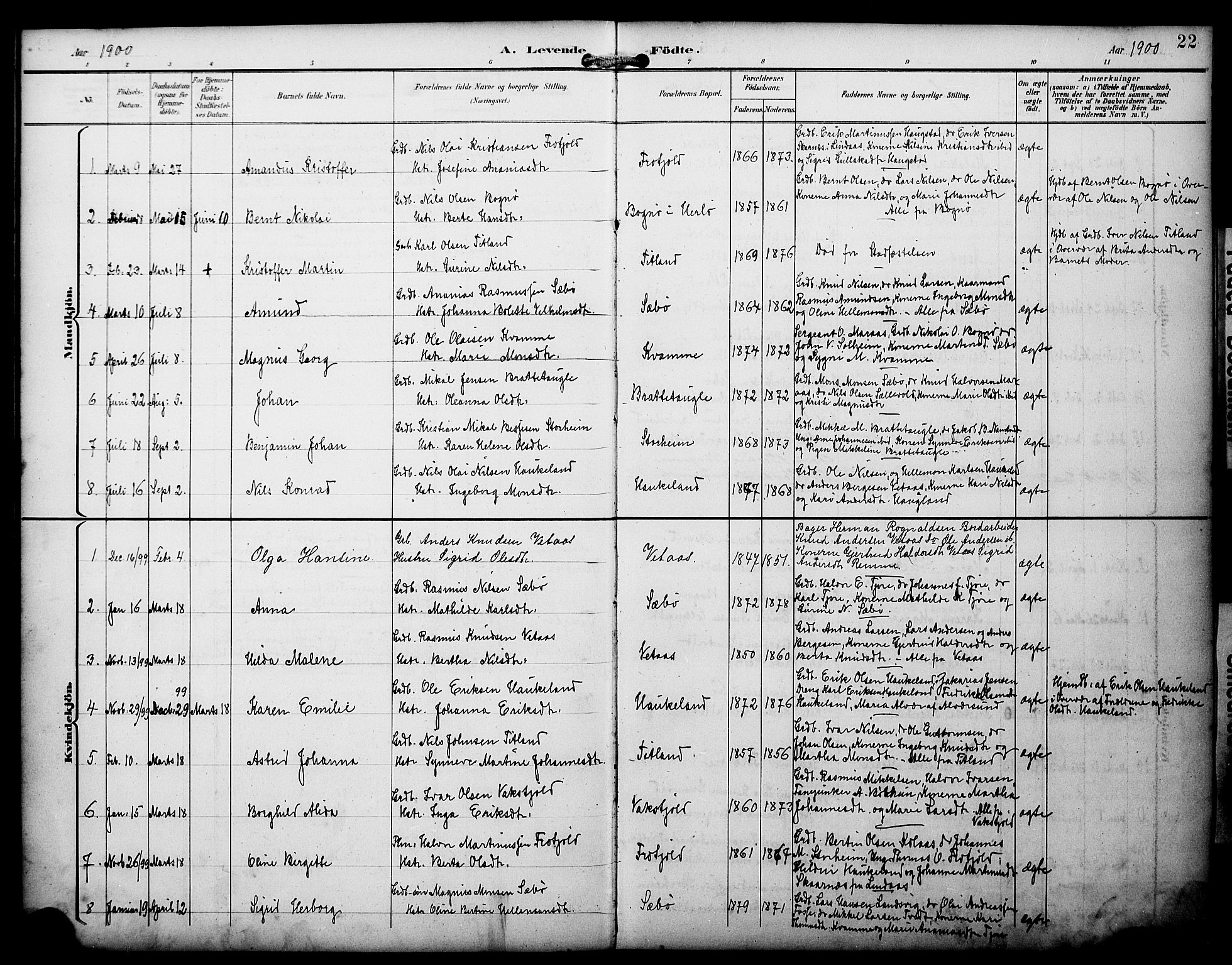 Manger sokneprestembete, AV/SAB-A-76801/H/Haa: Parish register (official) no. D 2, 1894-1908, p. 22