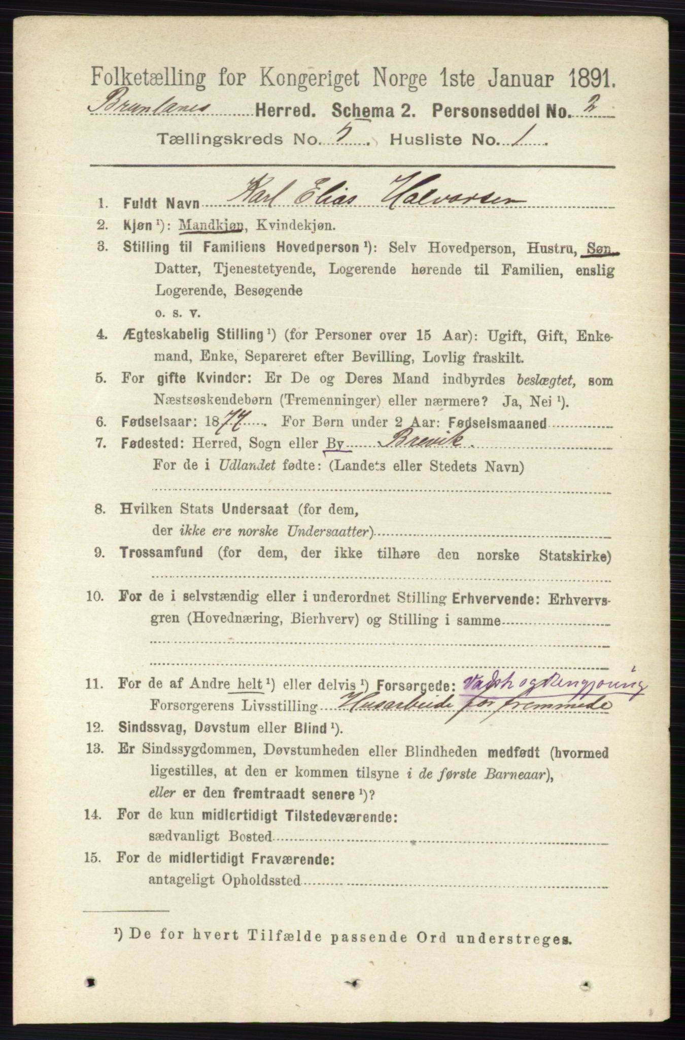 RA, 1891 census for 0726 Brunlanes, 1891, p. 2236