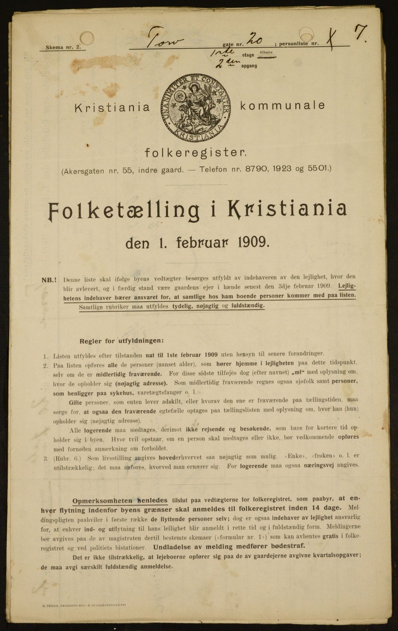 OBA, Municipal Census 1909 for Kristiania, 1909, p. 103459