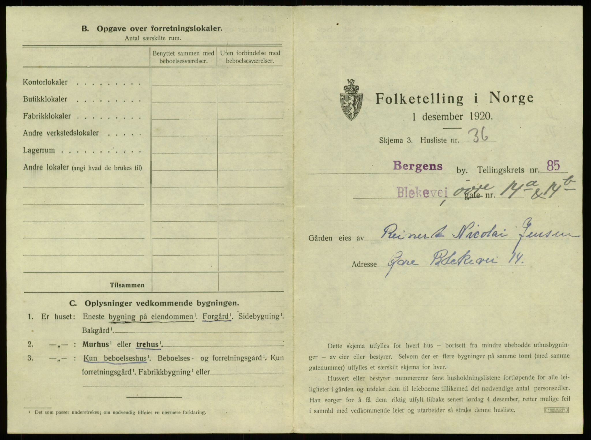 SAB, 1920 census for Bergen, 1920, p. 8138