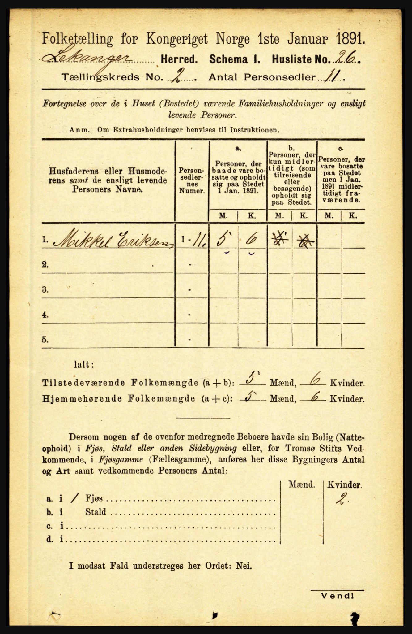 RA, 1891 census for 1419 Leikanger, 1891, p. 146