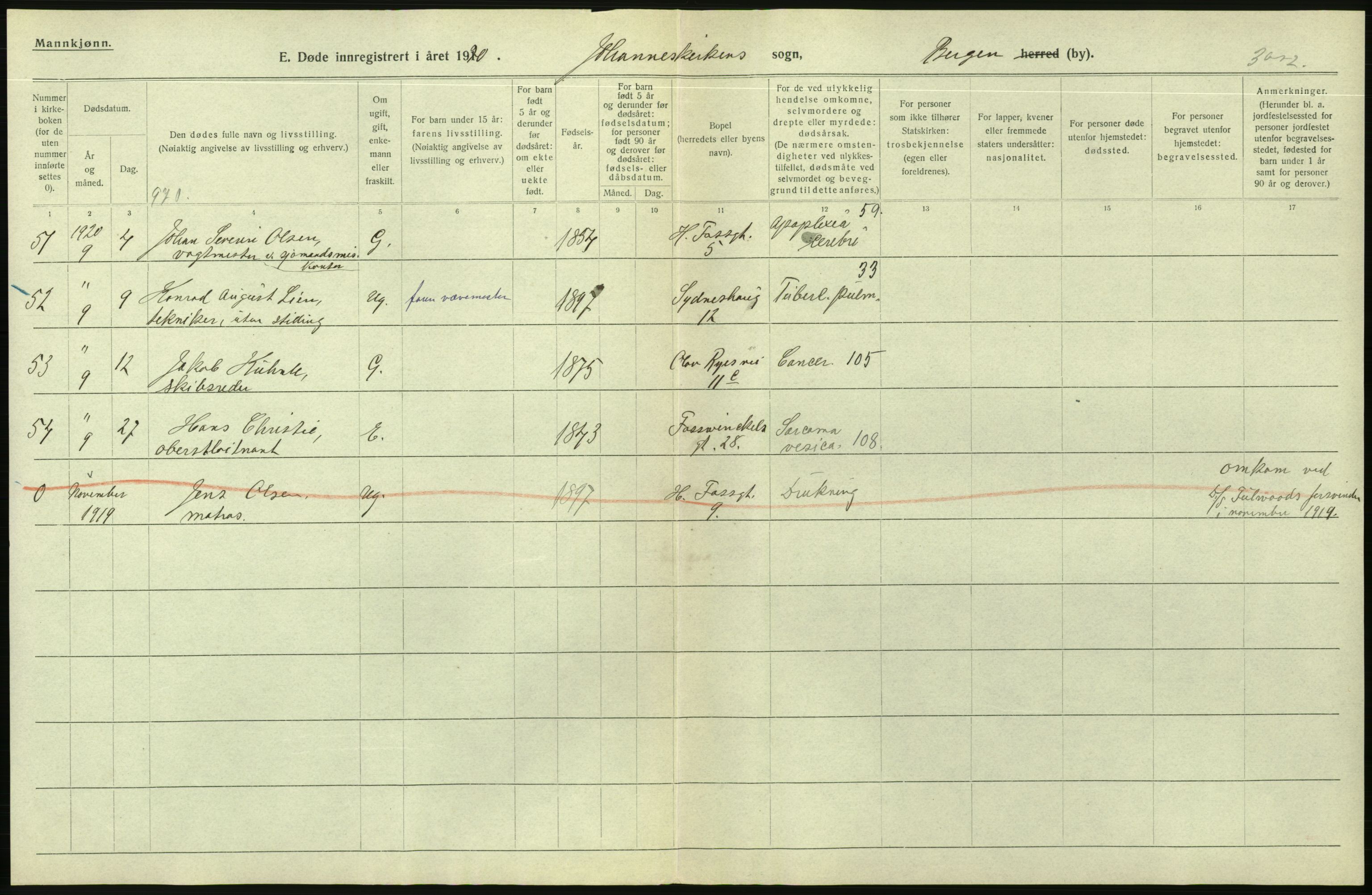 Statistisk sentralbyrå, Sosiodemografiske emner, Befolkning, AV/RA-S-2228/D/Df/Dfb/Dfbj/L0042: Bergen: Gifte, døde, dødfødte., 1920, p. 574