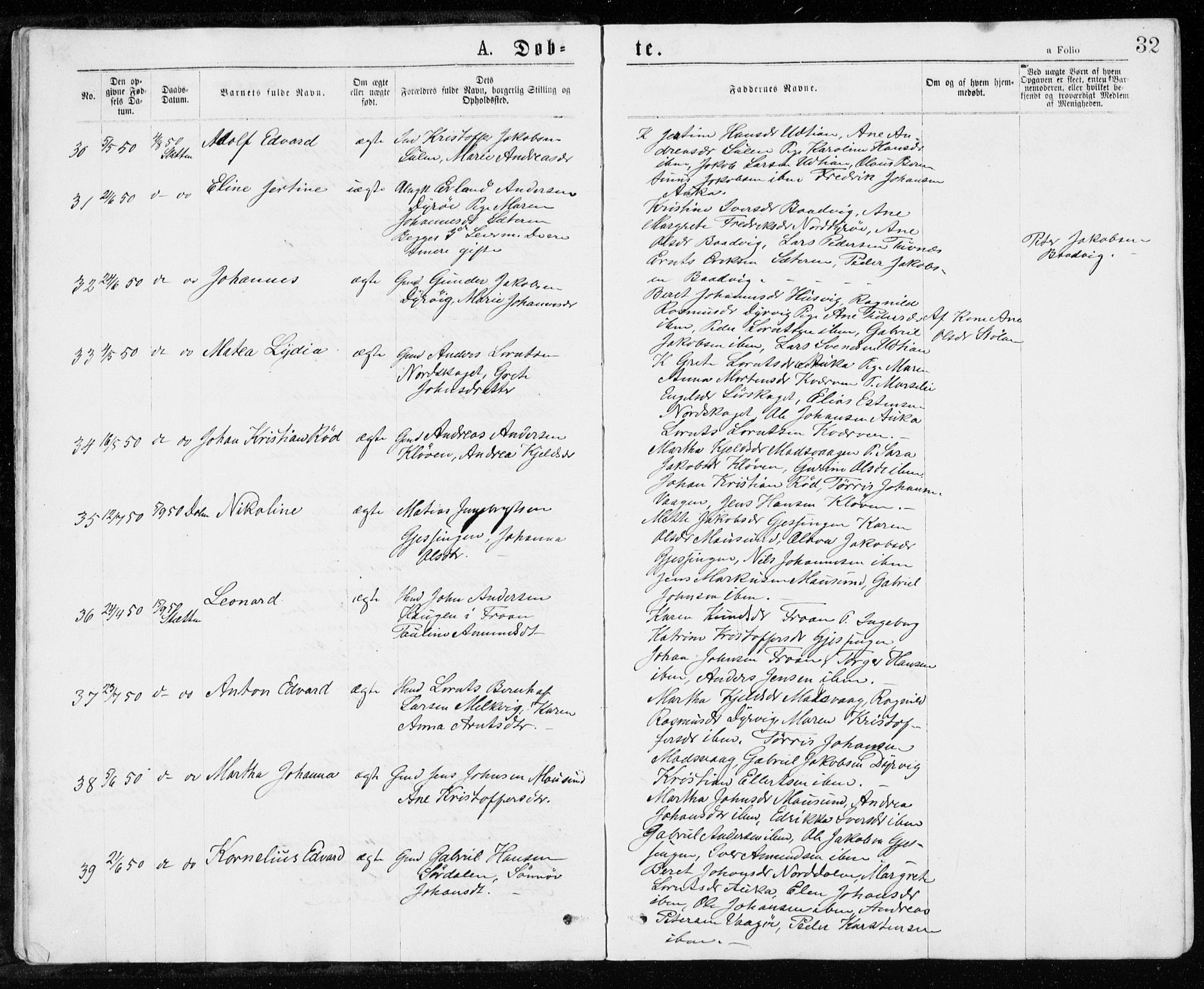 Ministerialprotokoller, klokkerbøker og fødselsregistre - Sør-Trøndelag, AV/SAT-A-1456/640/L0576: Parish register (official) no. 640A01, 1846-1876, p. 32