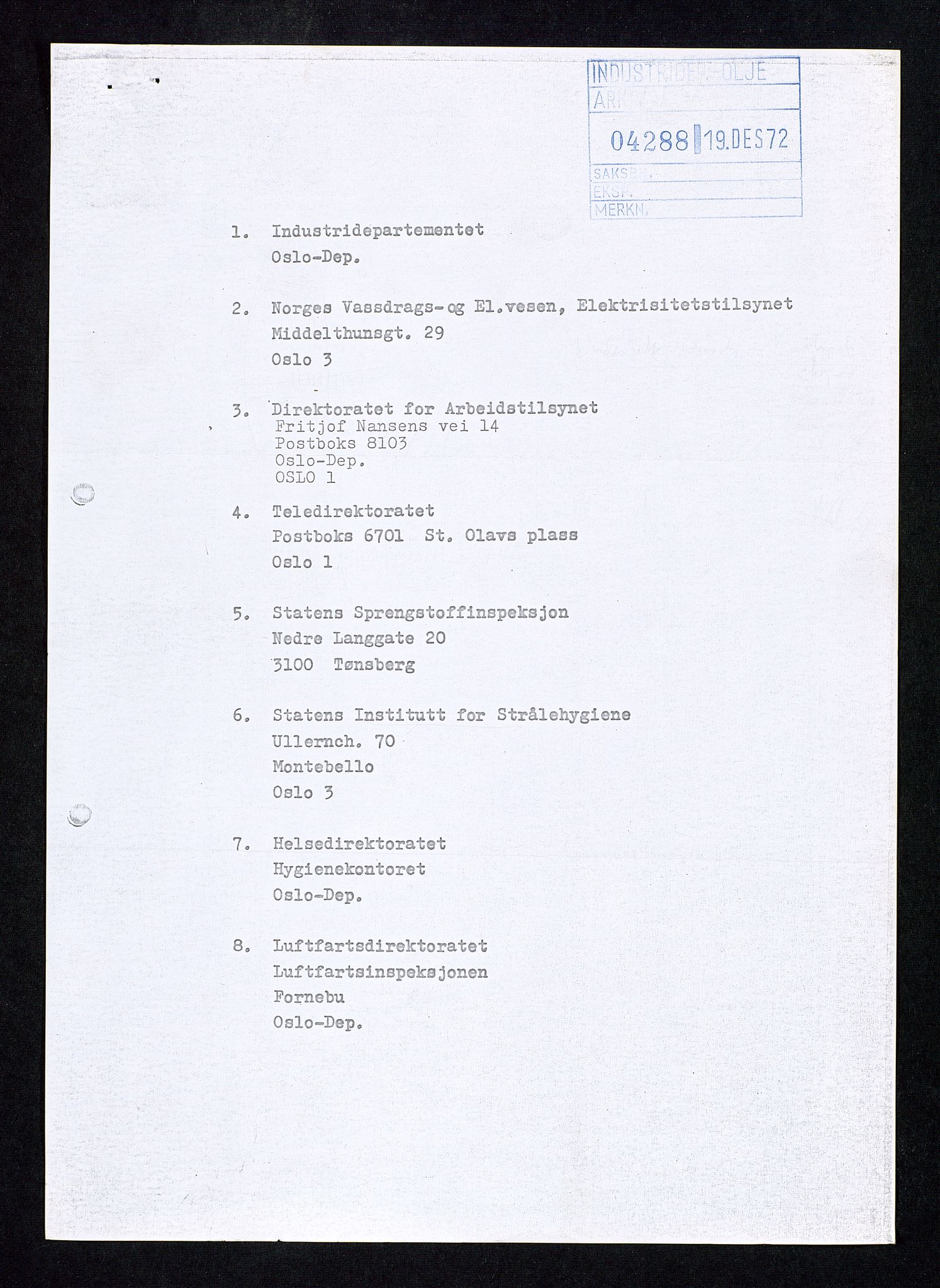 Industridepartementet, Oljekontoret, AV/SAST-A-101348/Db/L0002: Oljevernrådet, Styret i OD, leieforhold, div., 1966-1973, p. 625