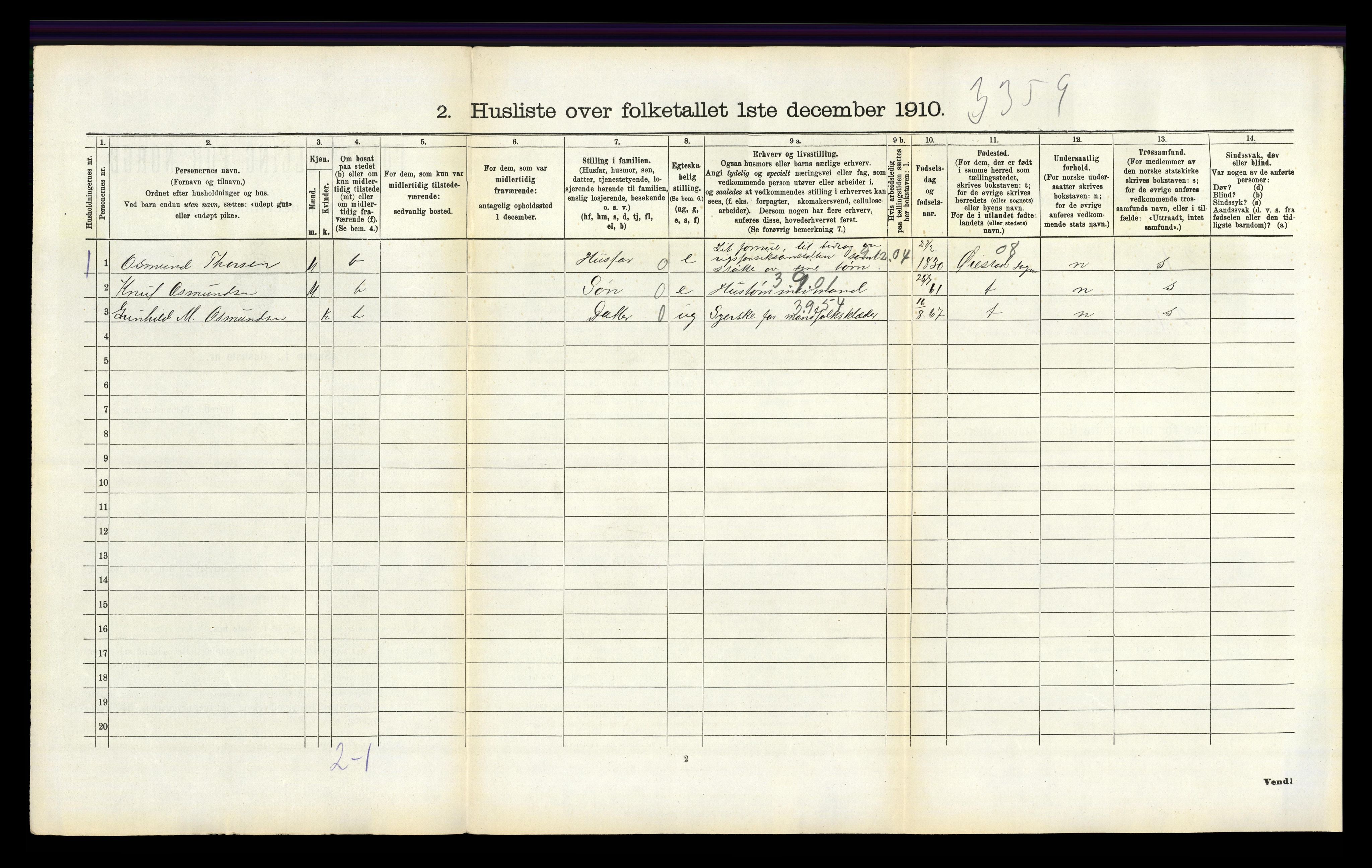 RA, 1910 census for Fjære, 1910, p. 500