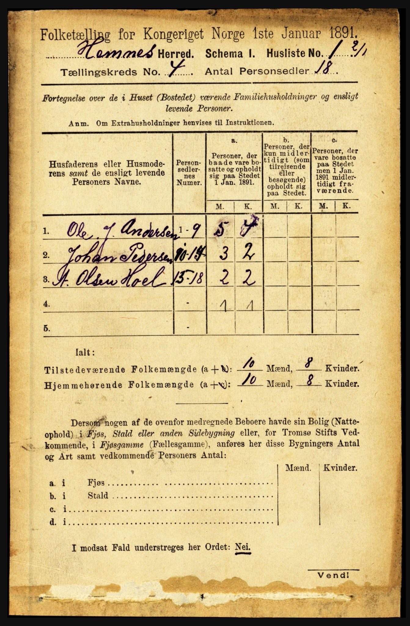 RA, 1891 census for 1832 Hemnes, 1891, p. 2201