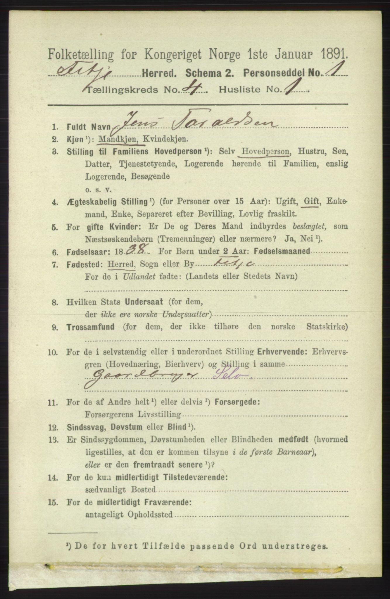 RA, 1891 census for 1222 Fitjar, 1891, p. 1354