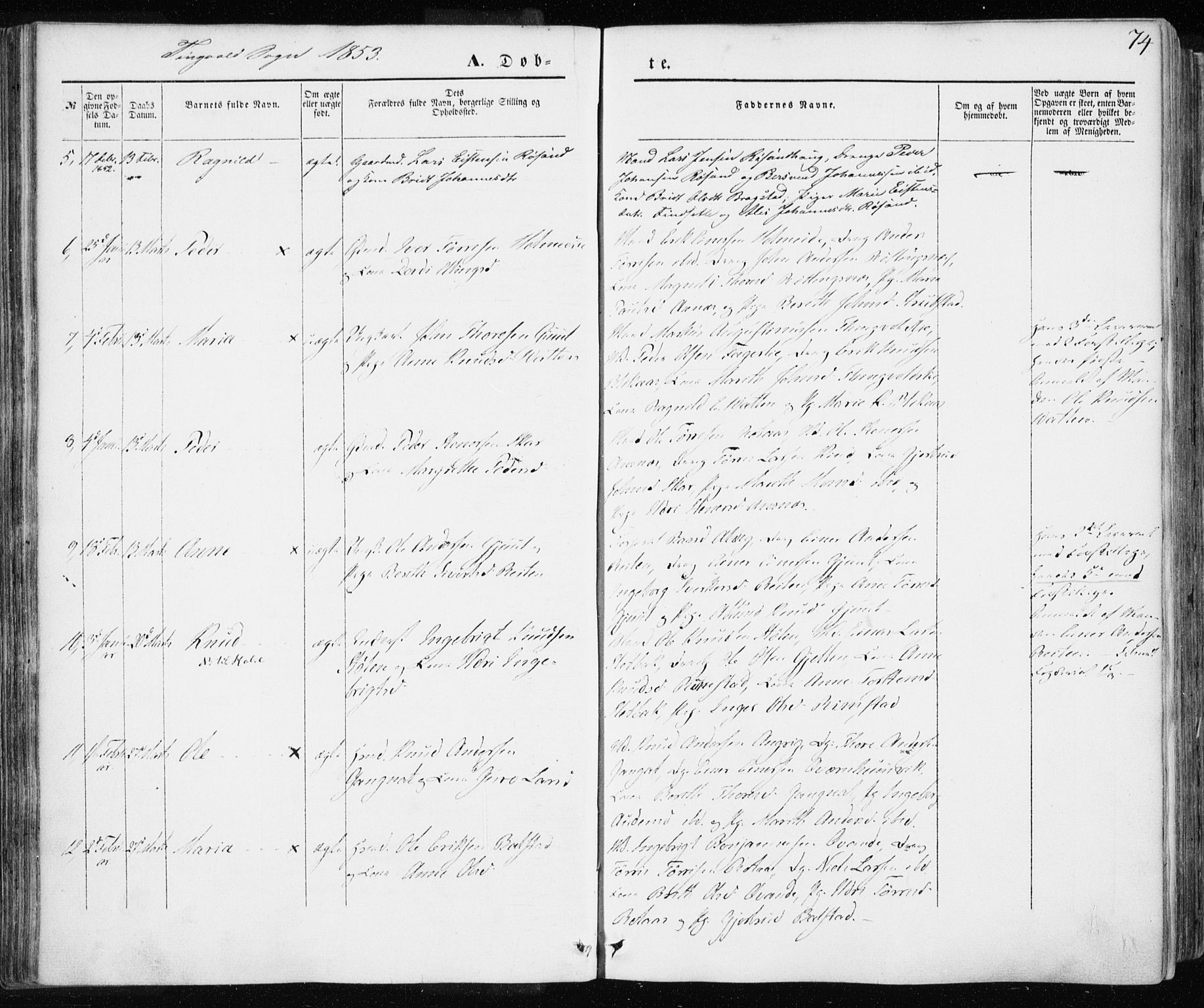 Ministerialprotokoller, klokkerbøker og fødselsregistre - Møre og Romsdal, SAT/A-1454/586/L0984: Parish register (official) no. 586A10, 1844-1856, p. 74