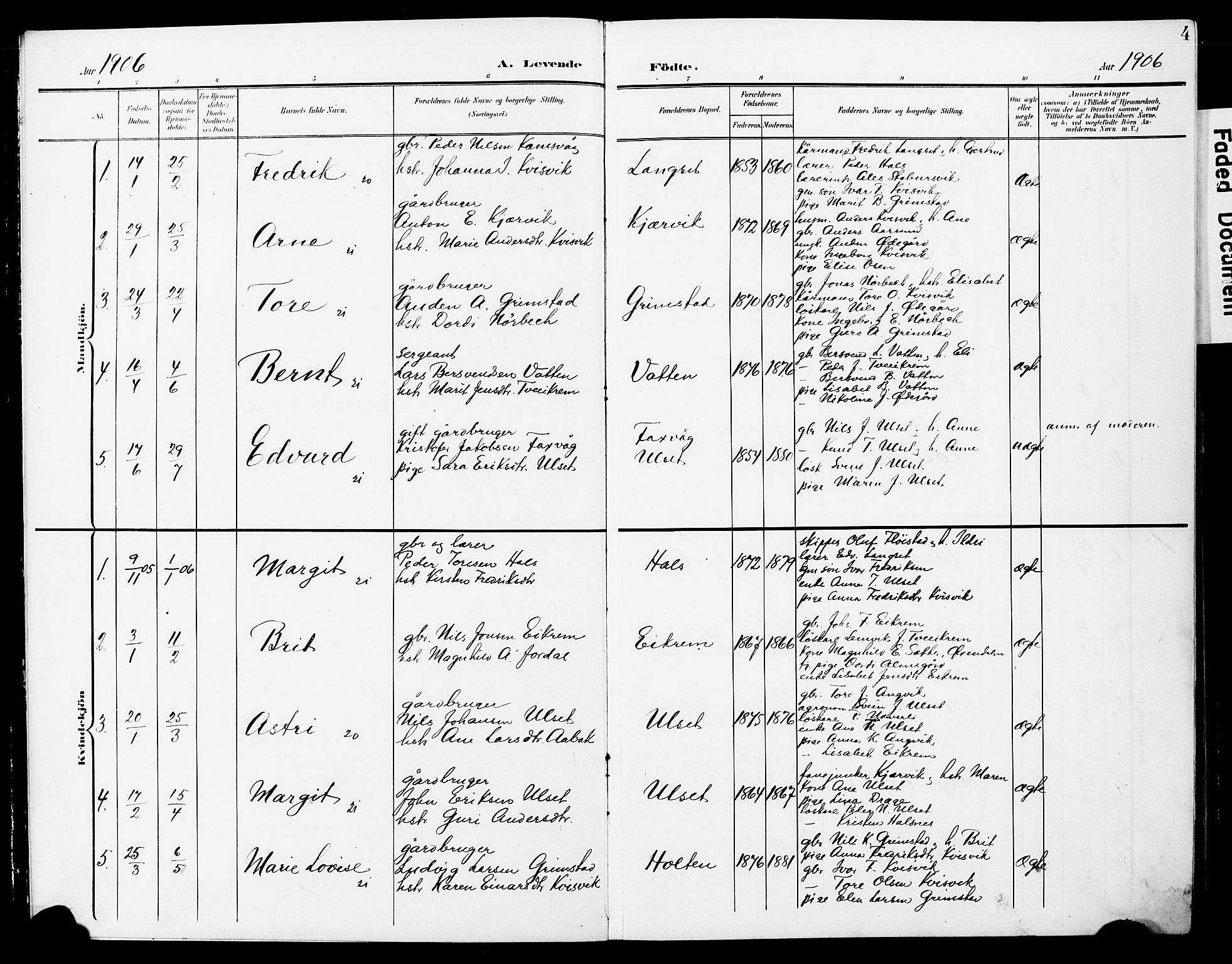 Ministerialprotokoller, klokkerbøker og fødselsregistre - Møre og Romsdal, AV/SAT-A-1454/587/L1001: Parish register (copy) no. 587C01, 1906-1927, p. 4