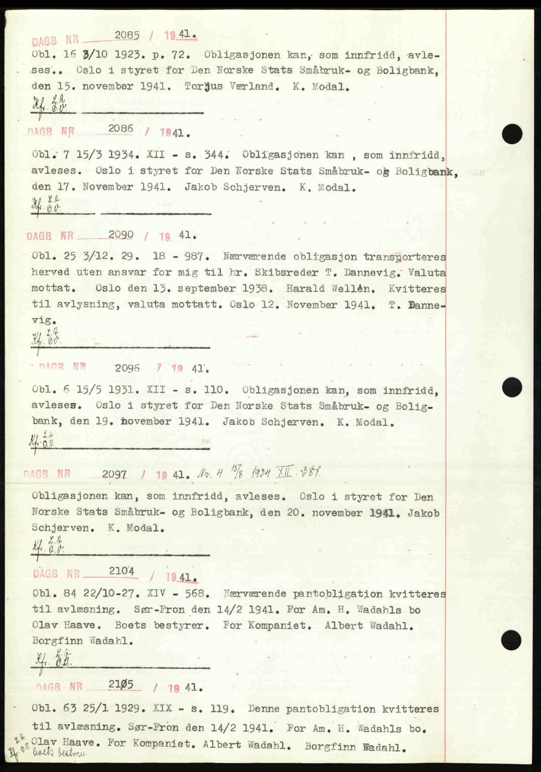 Sør-Gudbrandsdal tingrett, SAH/TING-004/H/Hb/Hbf/L0002: Mortgage book no. C1, 1938-1951, Diary no: : 2085/1941