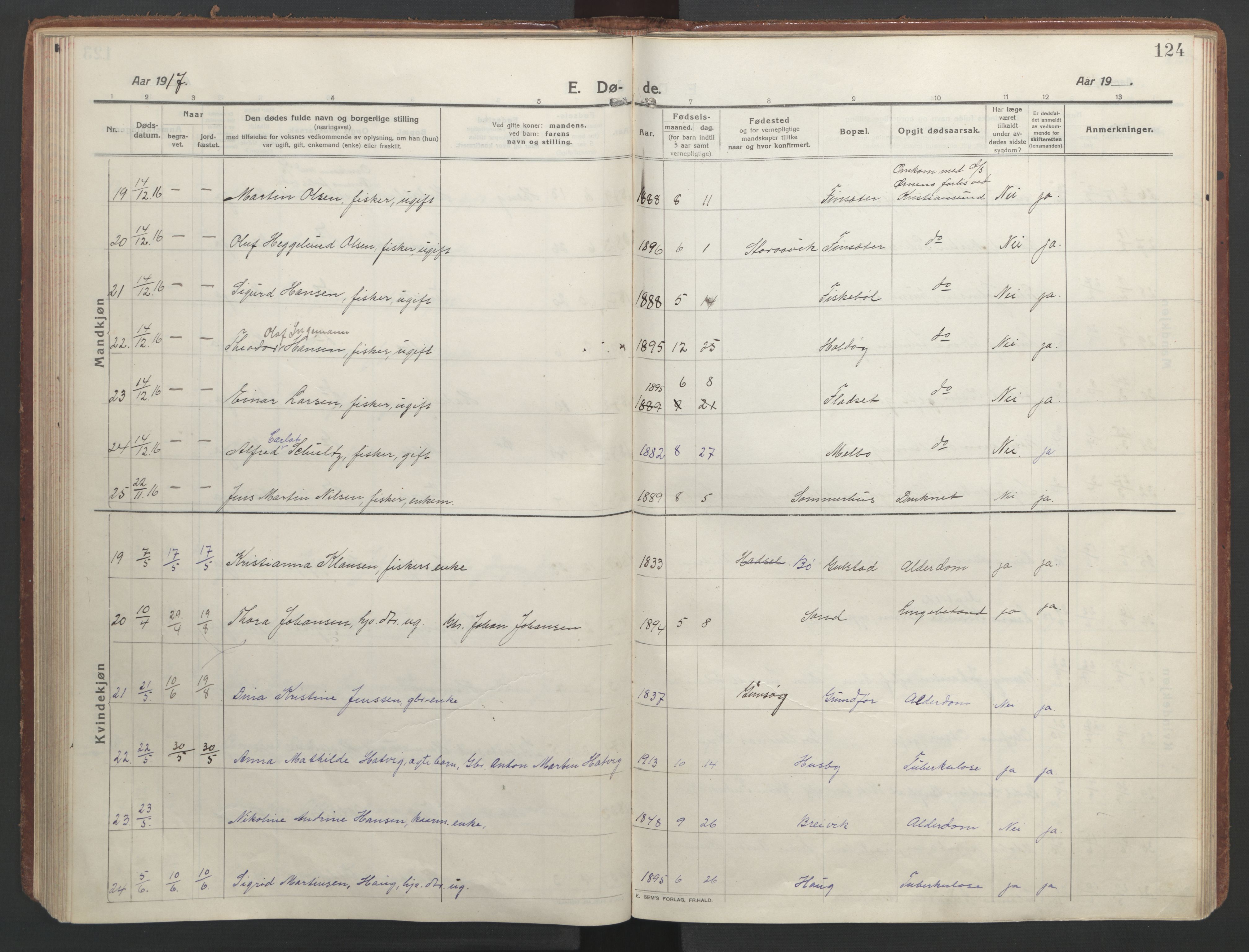 Ministerialprotokoller, klokkerbøker og fødselsregistre - Nordland, AV/SAT-A-1459/888/L1251: Parish register (official) no. 888A17, 1913-1925, p. 124