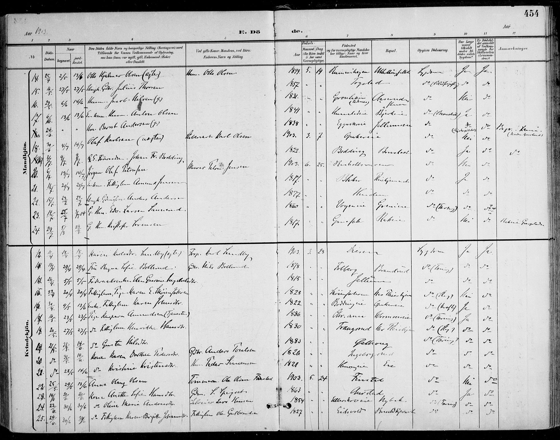 Nes prestekontor Kirkebøker, AV/SAO-A-10410/F/Fa/L0011: Parish register (official) no. I 11, 1899-1918, p. 454