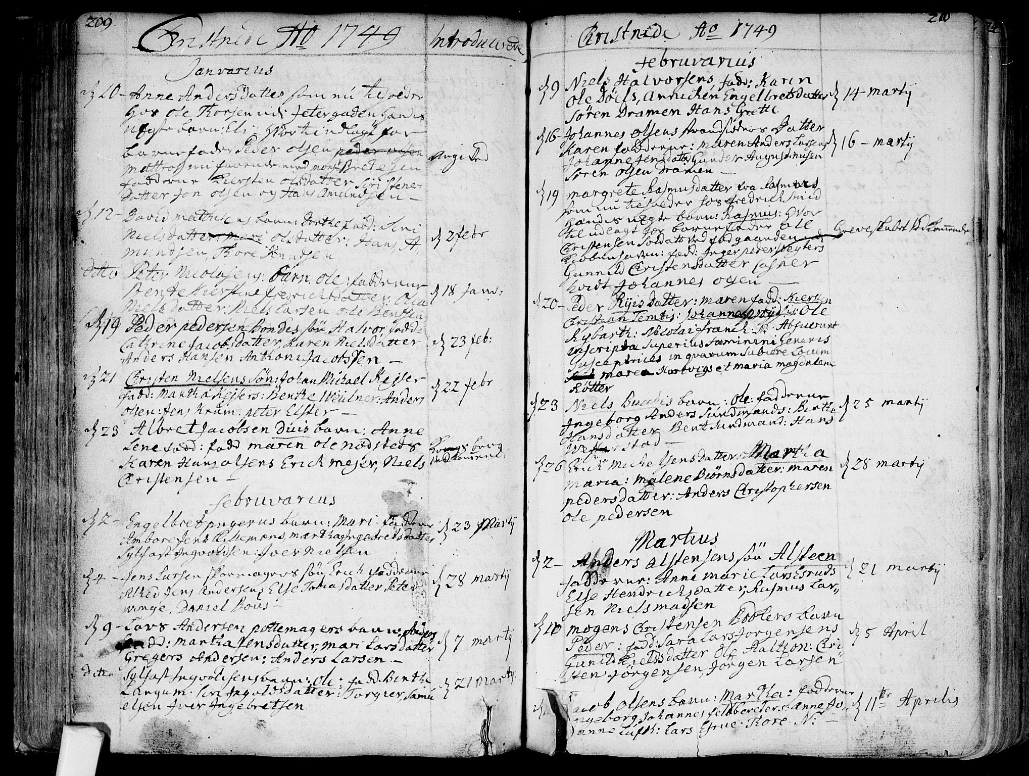 Bragernes kirkebøker, SAKO/A-6/F/Fa/L0004: Parish register (official) no. I 4, 1734-1759, p. 209-210