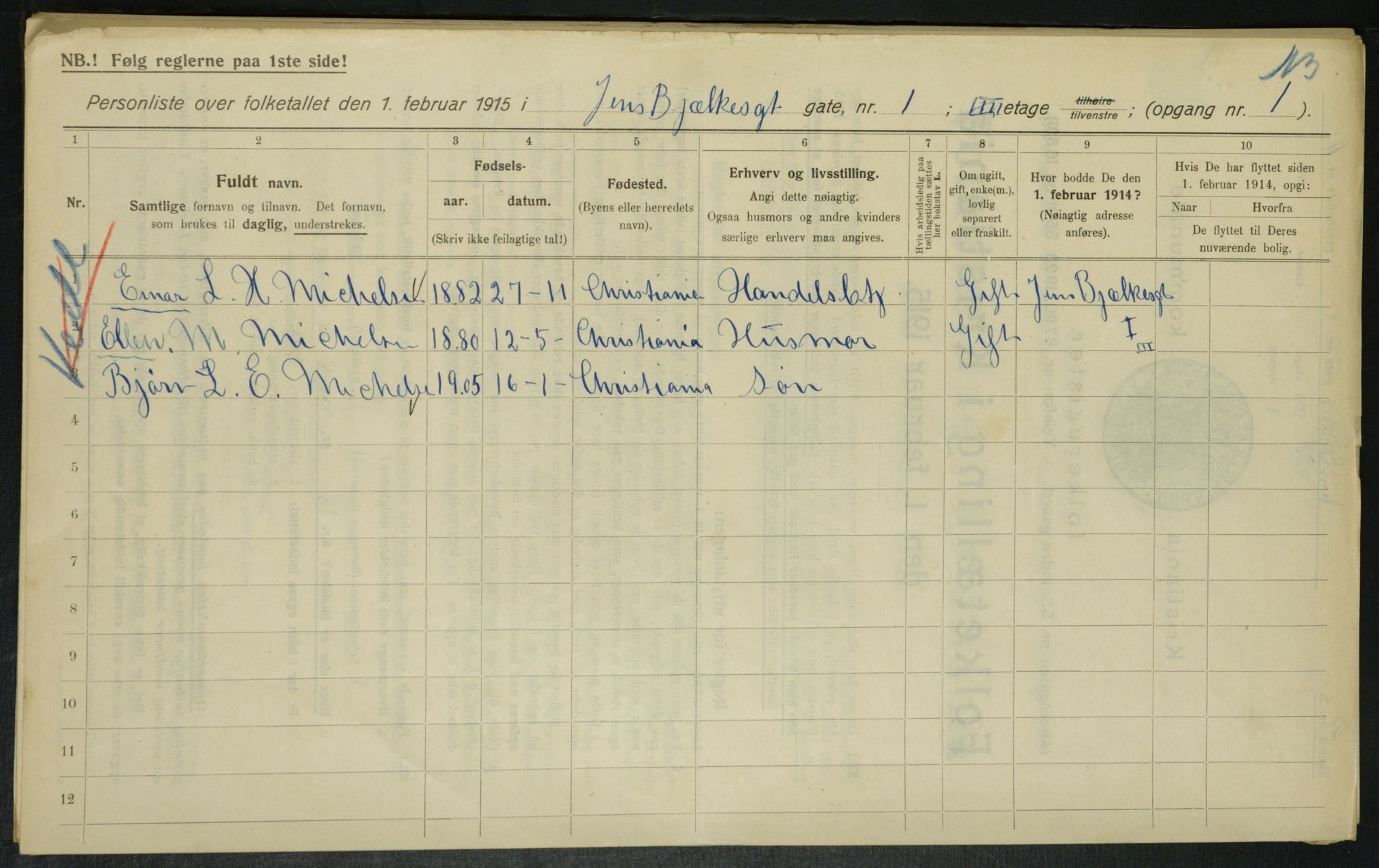 OBA, Municipal Census 1915 for Kristiania, 1915, p. 44999