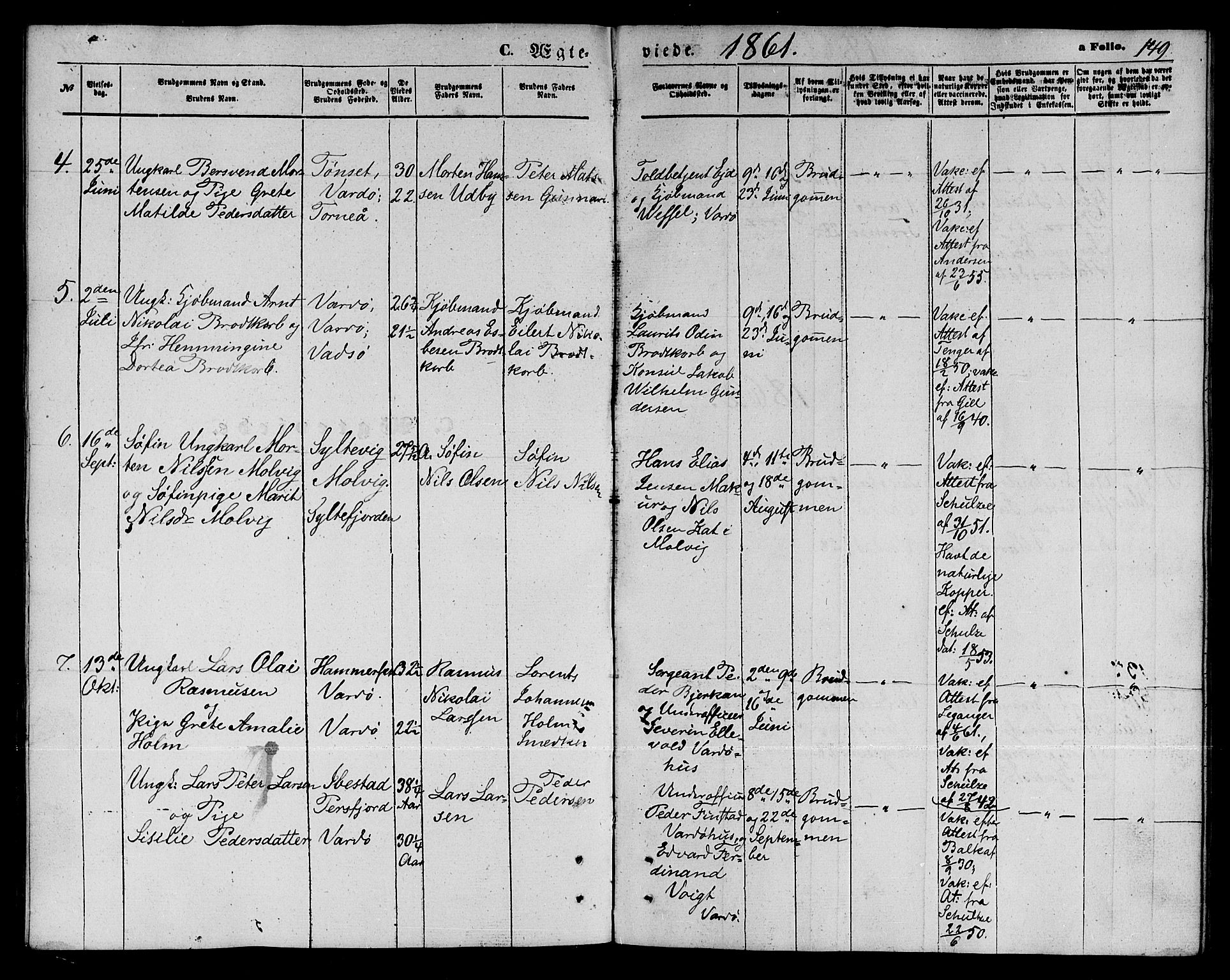 Vardø sokneprestkontor, SATØ/S-1332/H/Hb/L0002klokker: Parish register (copy) no. 2, 1861-1870, p. 149
