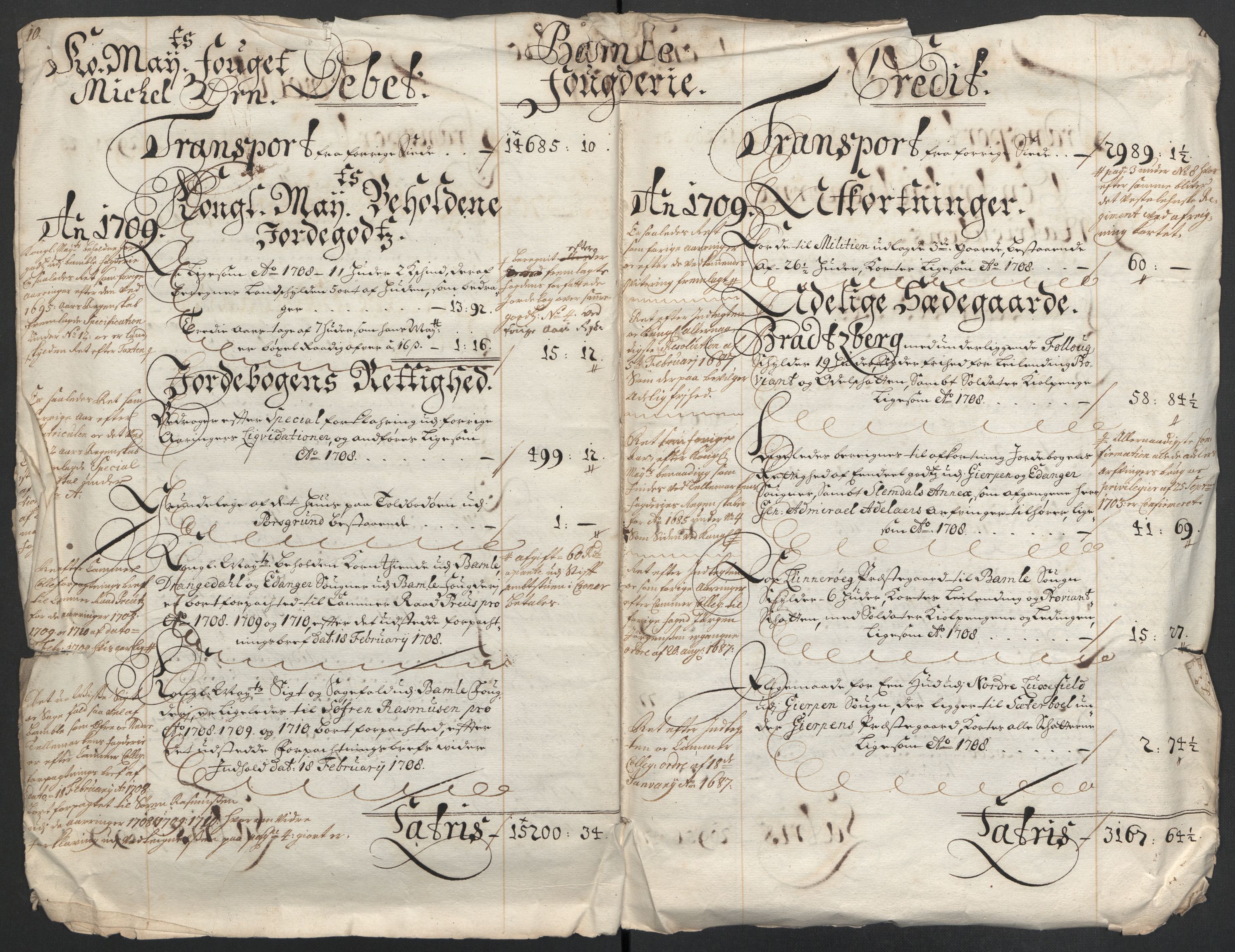 Rentekammeret inntil 1814, Reviderte regnskaper, Fogderegnskap, AV/RA-EA-4092/R36/L2118: Fogderegnskap Øvre og Nedre Telemark og Bamble, 1708-1709, p. 157