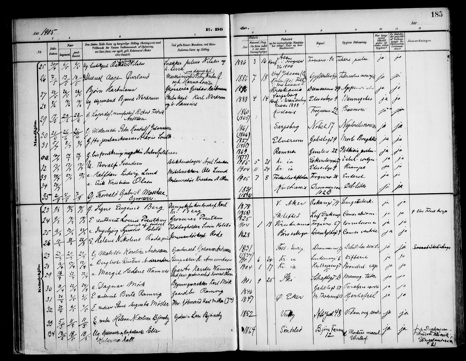 Frogner prestekontor Kirkebøker, AV/SAO-A-10886/F/Fa/L0004: Parish register (official) no. 4, 1898-1921, p. 185