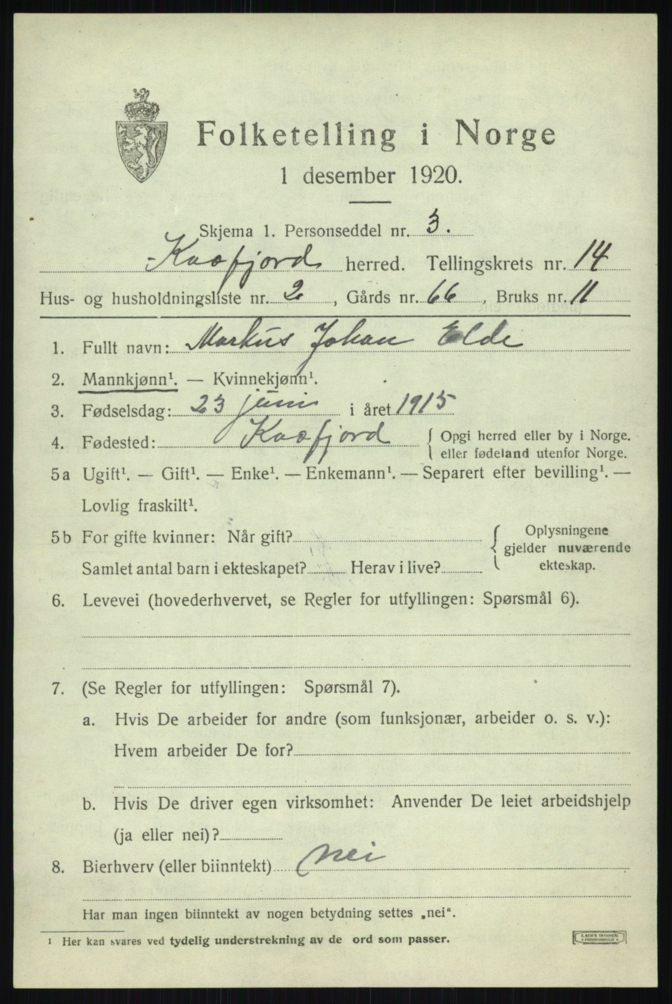 SATØ, 1920 census for Kvæfjord, 1920, p. 6679