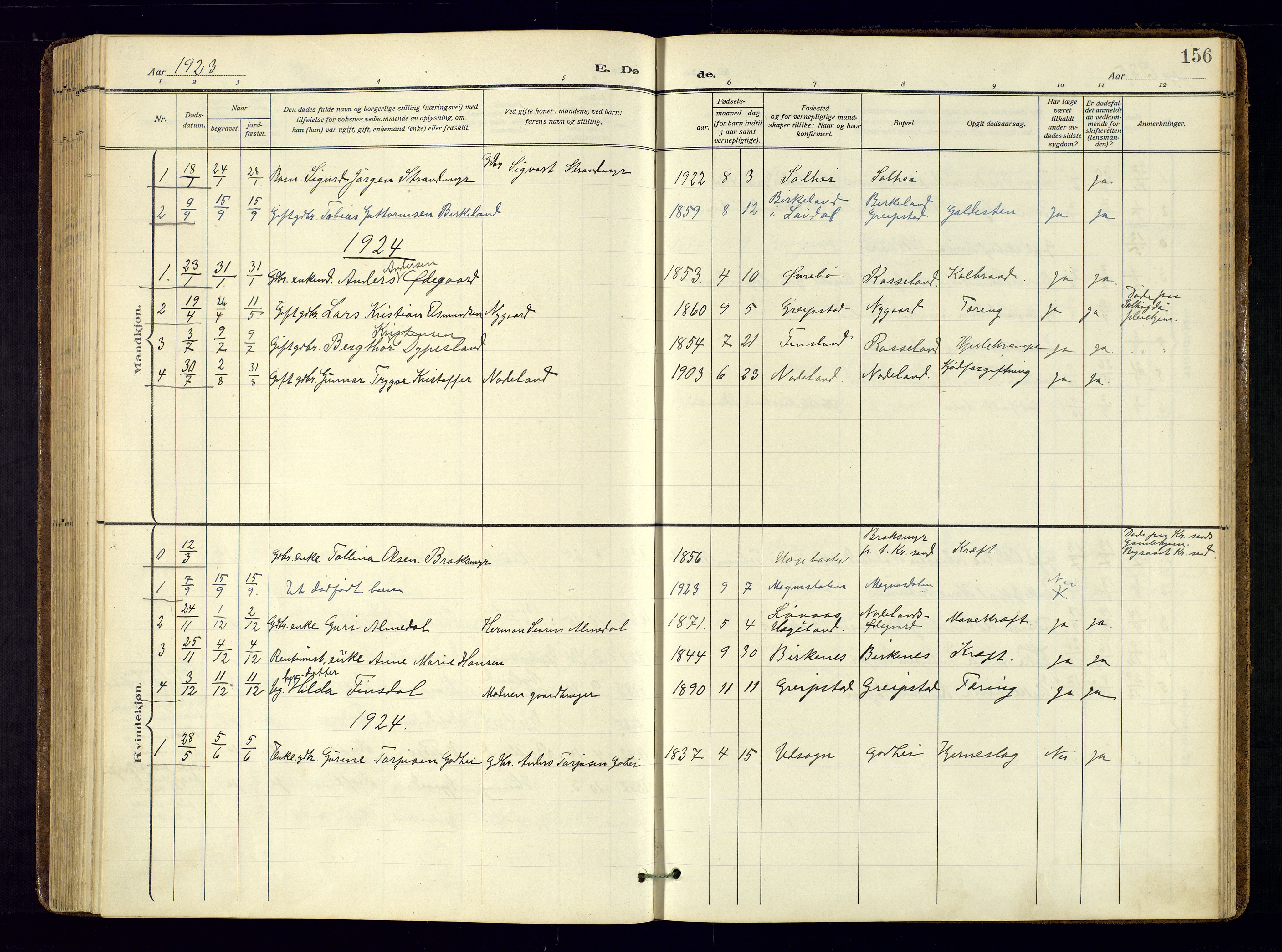 Søgne sokneprestkontor, AV/SAK-1111-0037/F/Fa/Faa/L0004: Parish register (official) no. A-4, 1911-1945, p. 156