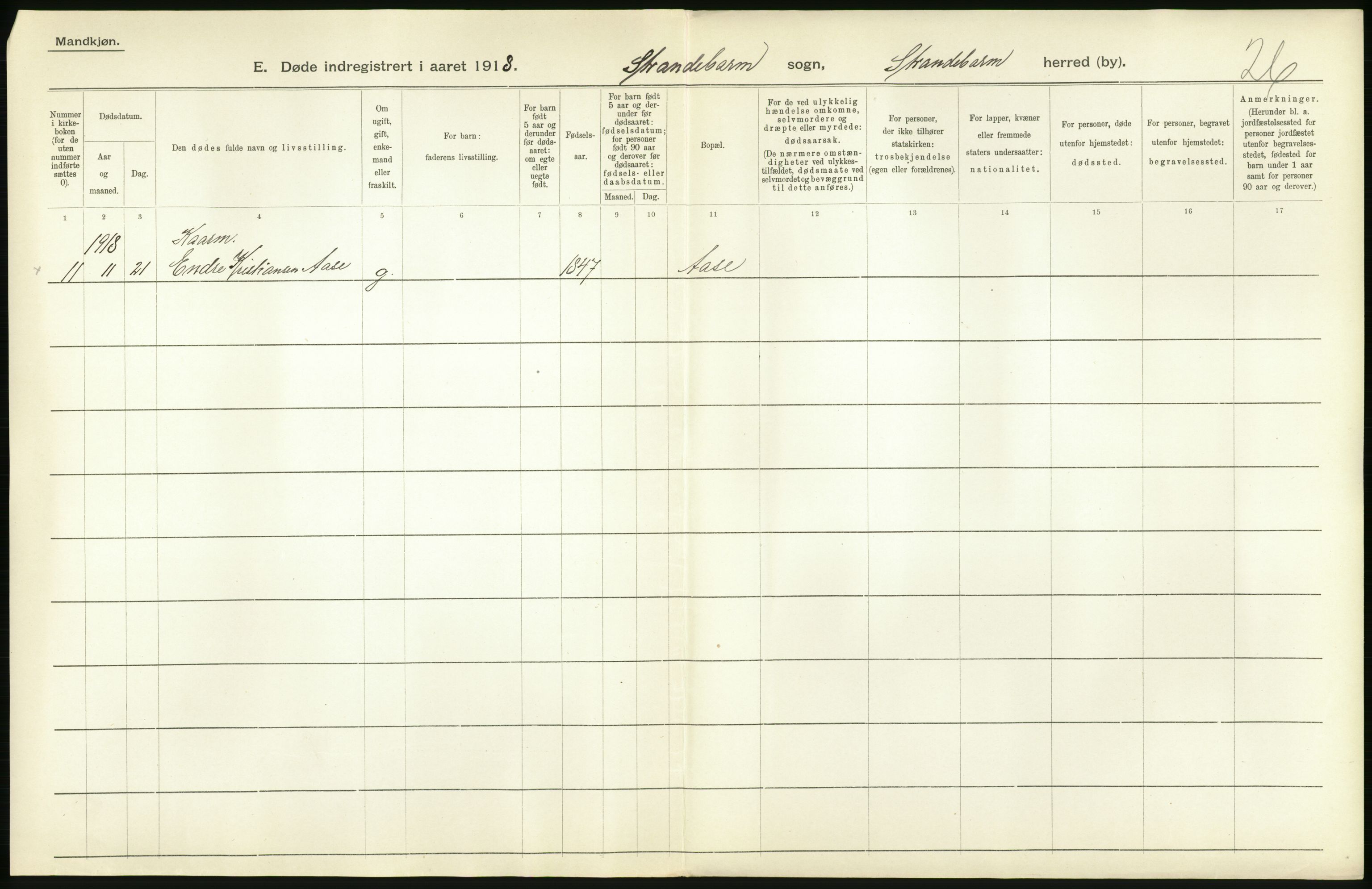 Statistisk sentralbyrå, Sosiodemografiske emner, Befolkning, RA/S-2228/D/Df/Dfb/Dfbh/L0036: Hordaland fylke: Døde., 1918, p. 4