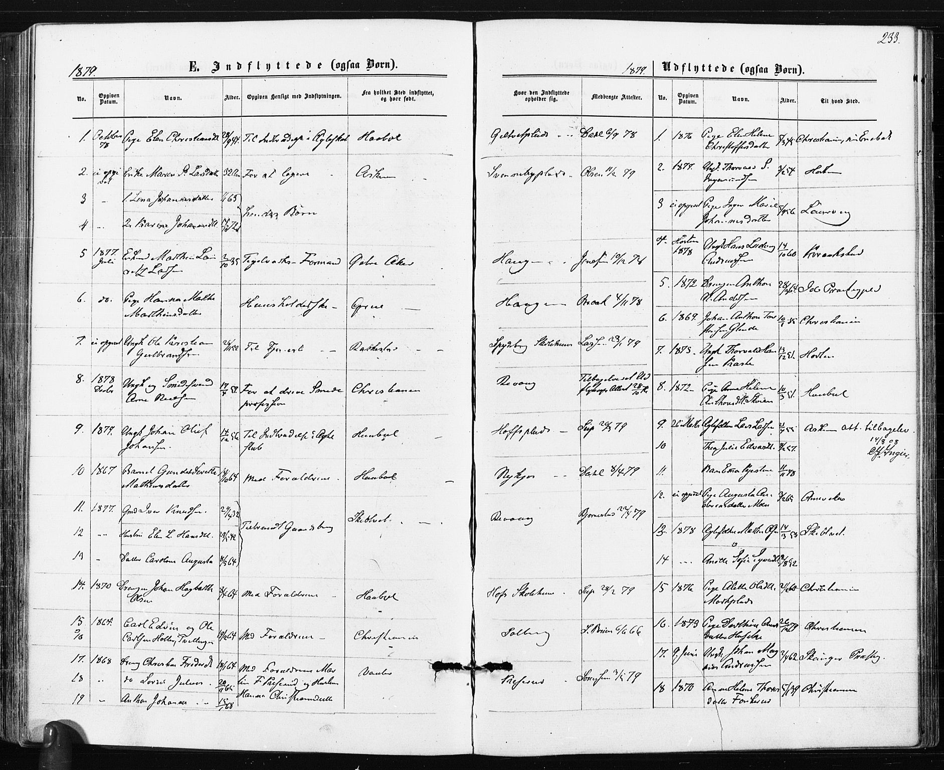 Spydeberg prestekontor Kirkebøker, SAO/A-10924/F/Fa/L0007: Parish register (official) no. I 7, 1875-1885, p. 233