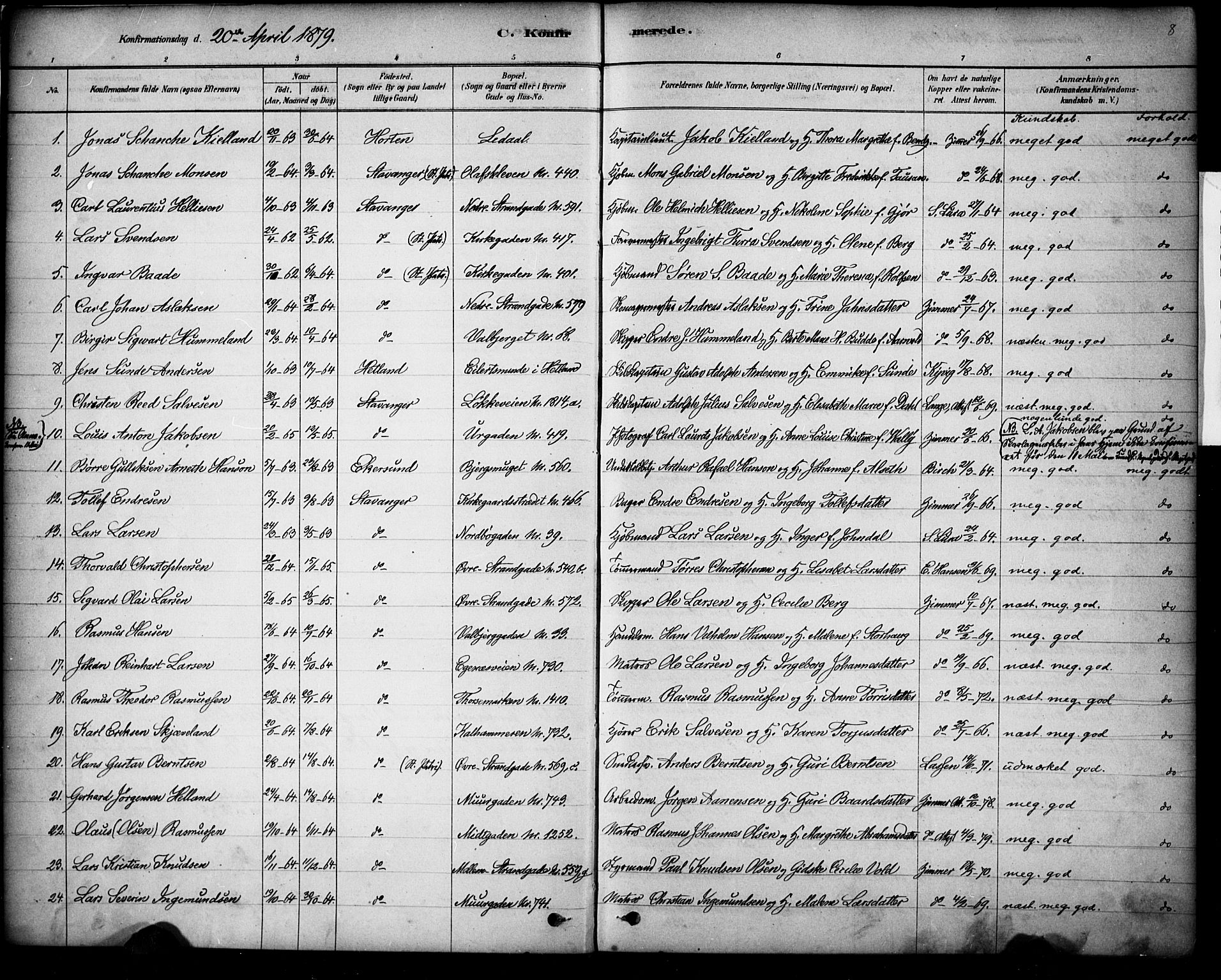 Domkirken sokneprestkontor, SAST/A-101812/001/30/30BA/L0028: Parish register (official) no. A 27, 1878-1896, p. 8