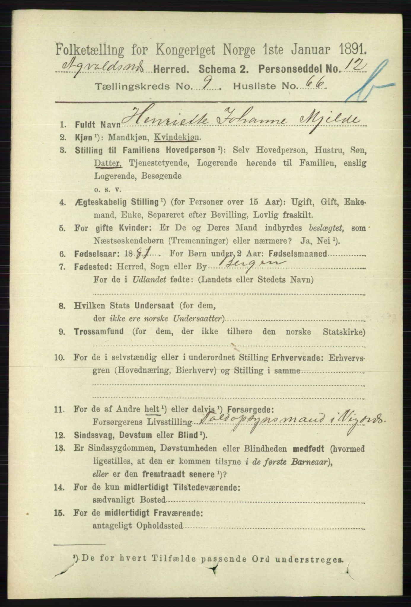 RA, 1891 census for 1147 Avaldsnes, 1891, p. 5748