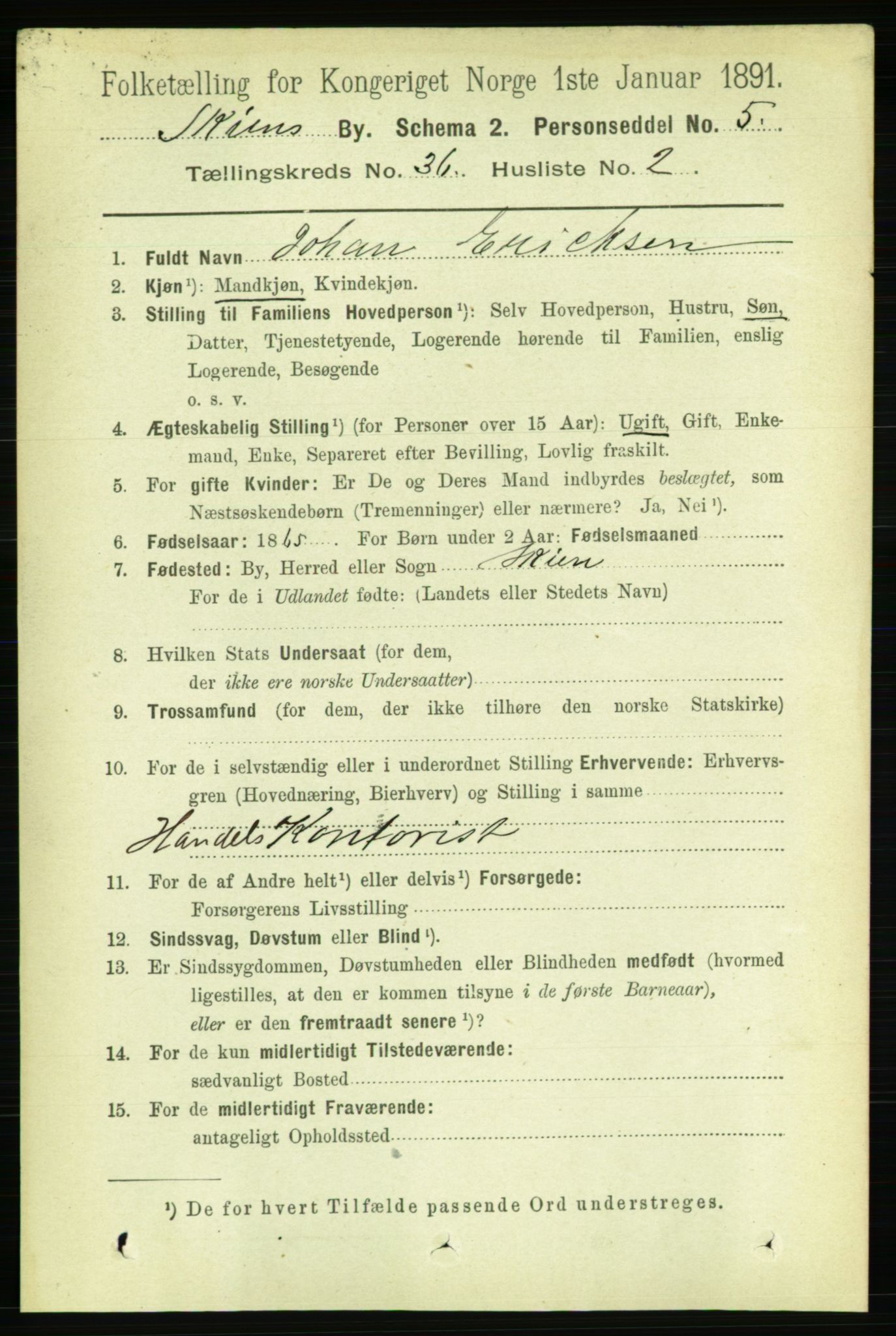 RA, 1891 census for 0806 Skien, 1891, p. 7965