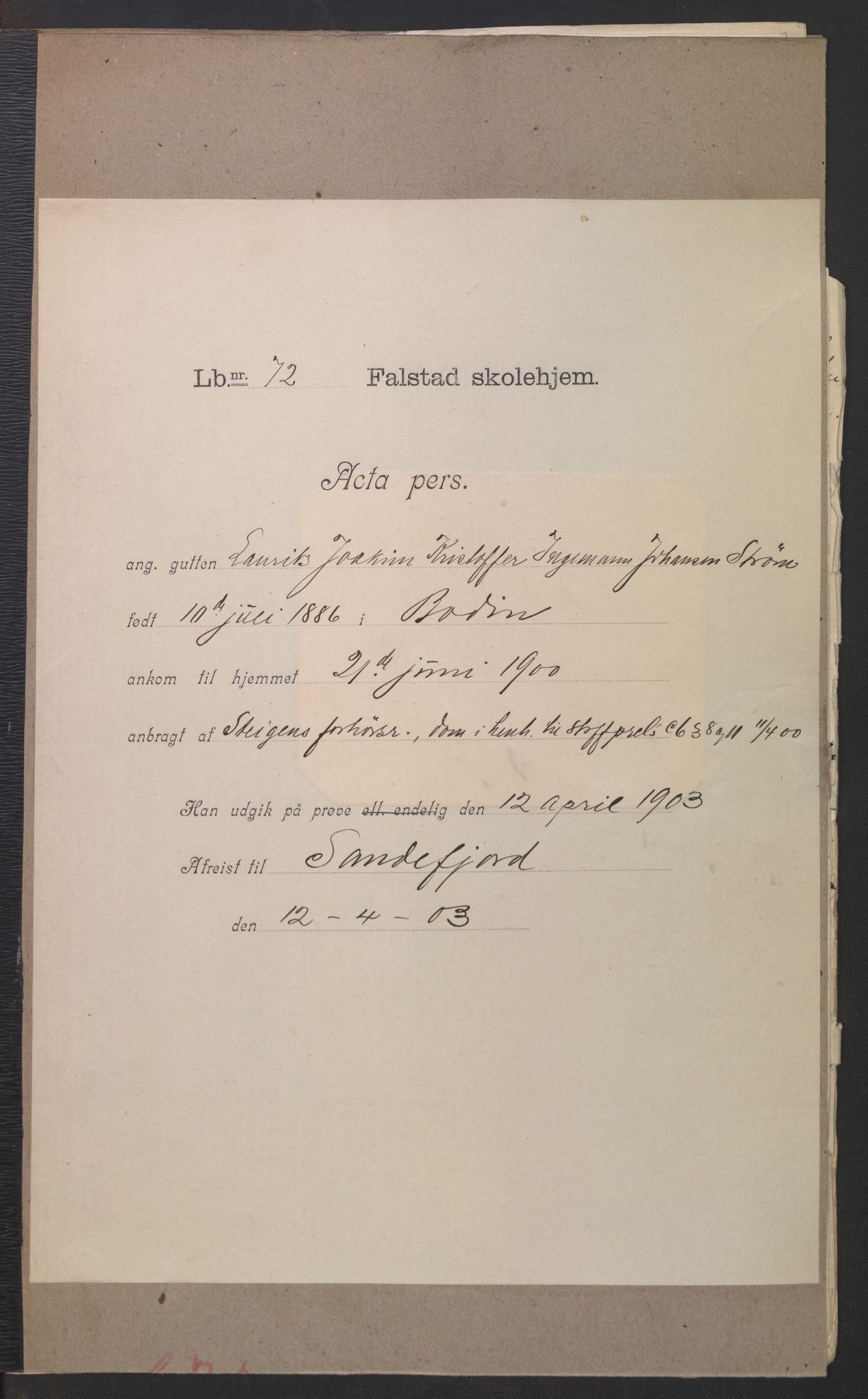 Falstad skolehjem, AV/RA-S-1676/E/Eb/L0003: Elevmapper løpenr. 62-80, 1899-1907, p. 196