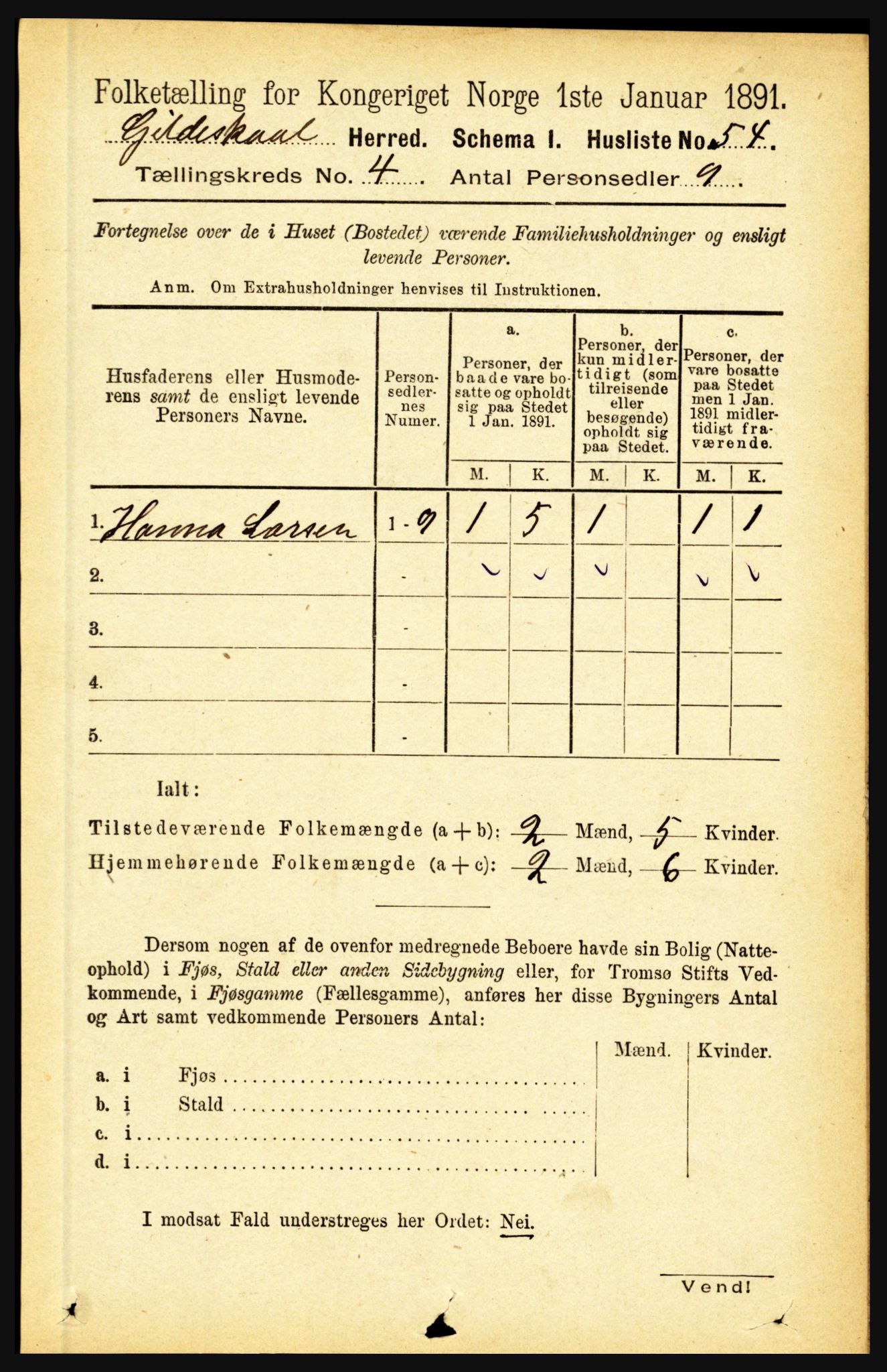 RA, 1891 census for 1838 Gildeskål, 1891, p. 1053