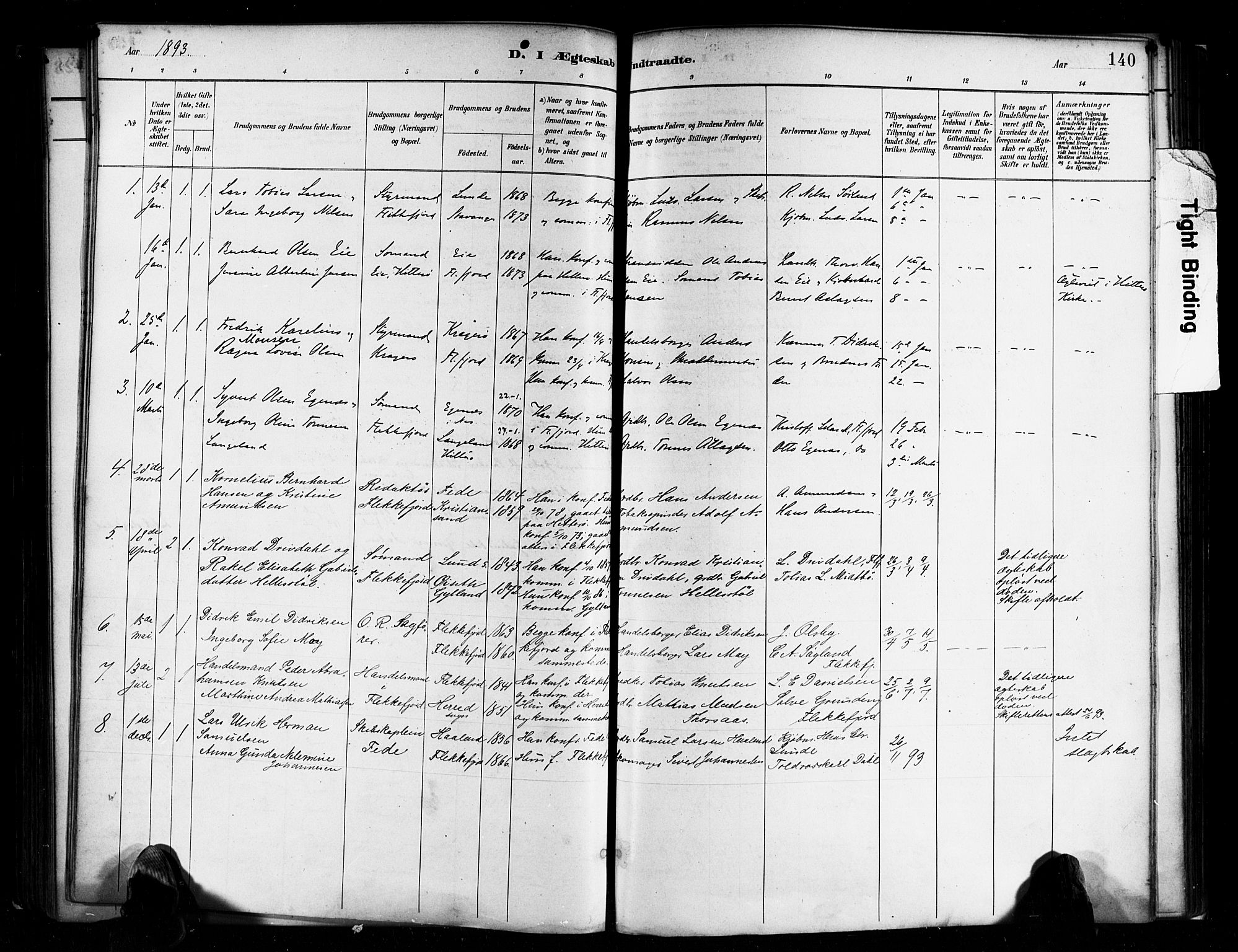 Flekkefjord sokneprestkontor, SAK/1111-0012/F/Fa/Faa/L0001: Parish register (official) no. A 1, 1885-1900, p. 140