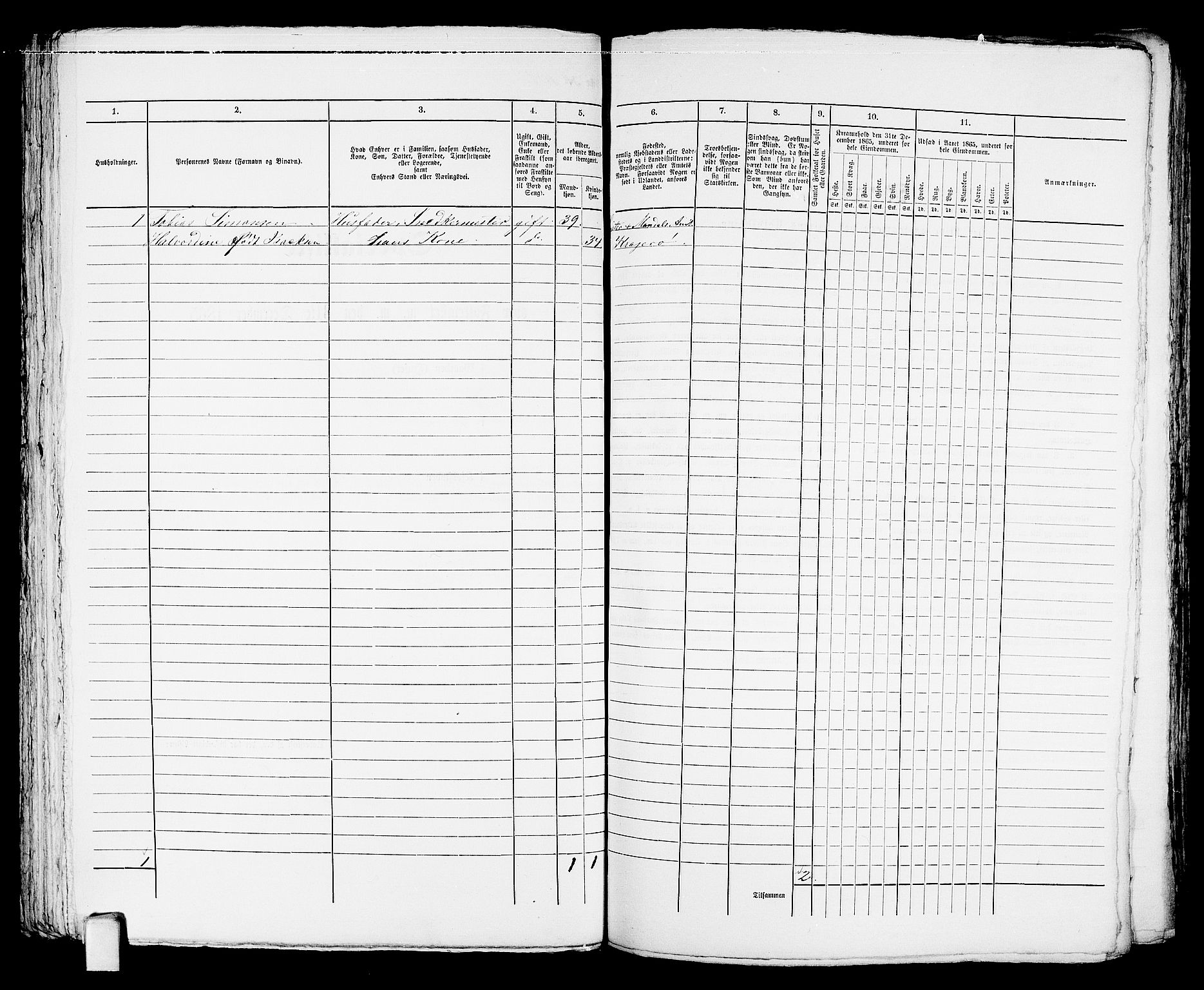 RA, 1865 census for Kragerø/Kragerø, 1865, p. 212