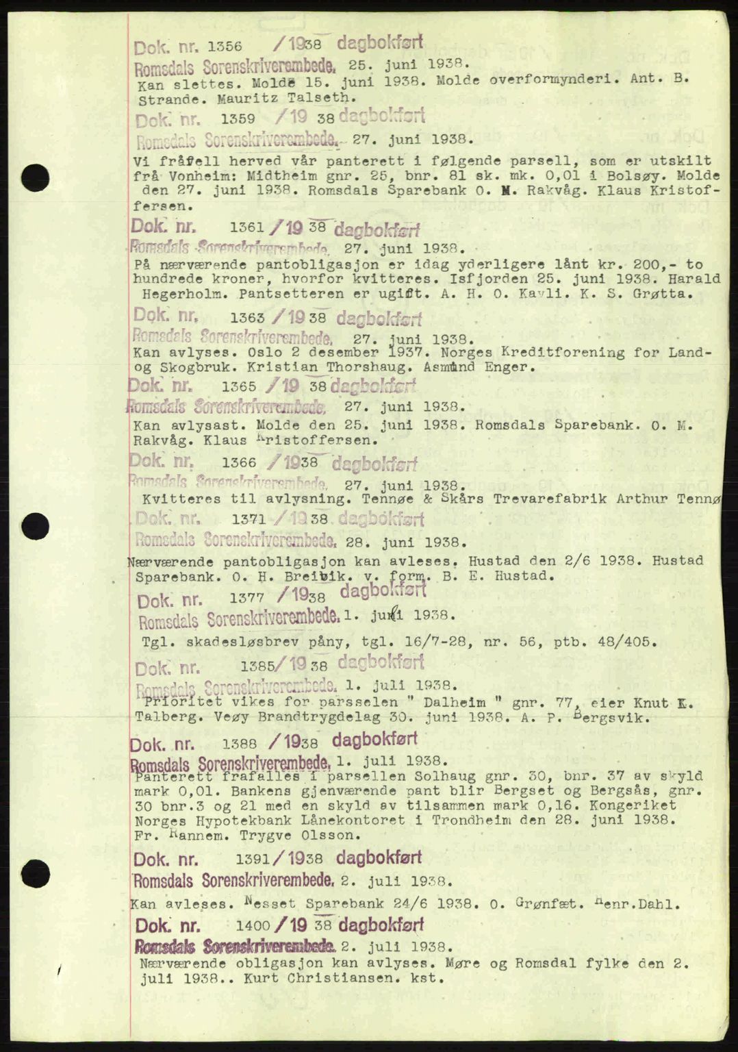 Romsdal sorenskriveri, AV/SAT-A-4149/1/2/2C: Mortgage book no. C1a, 1936-1945, Diary no: : 1356/1938