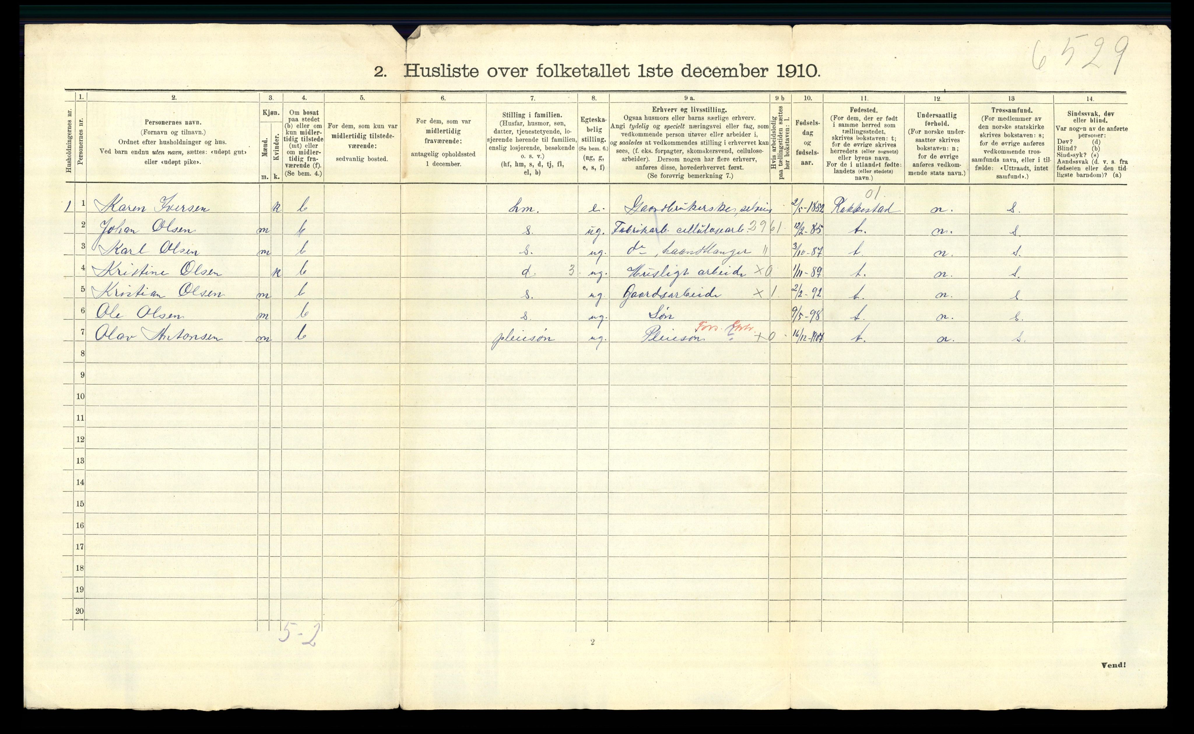 RA, 1910 census for Varteig, 1910, p. 20